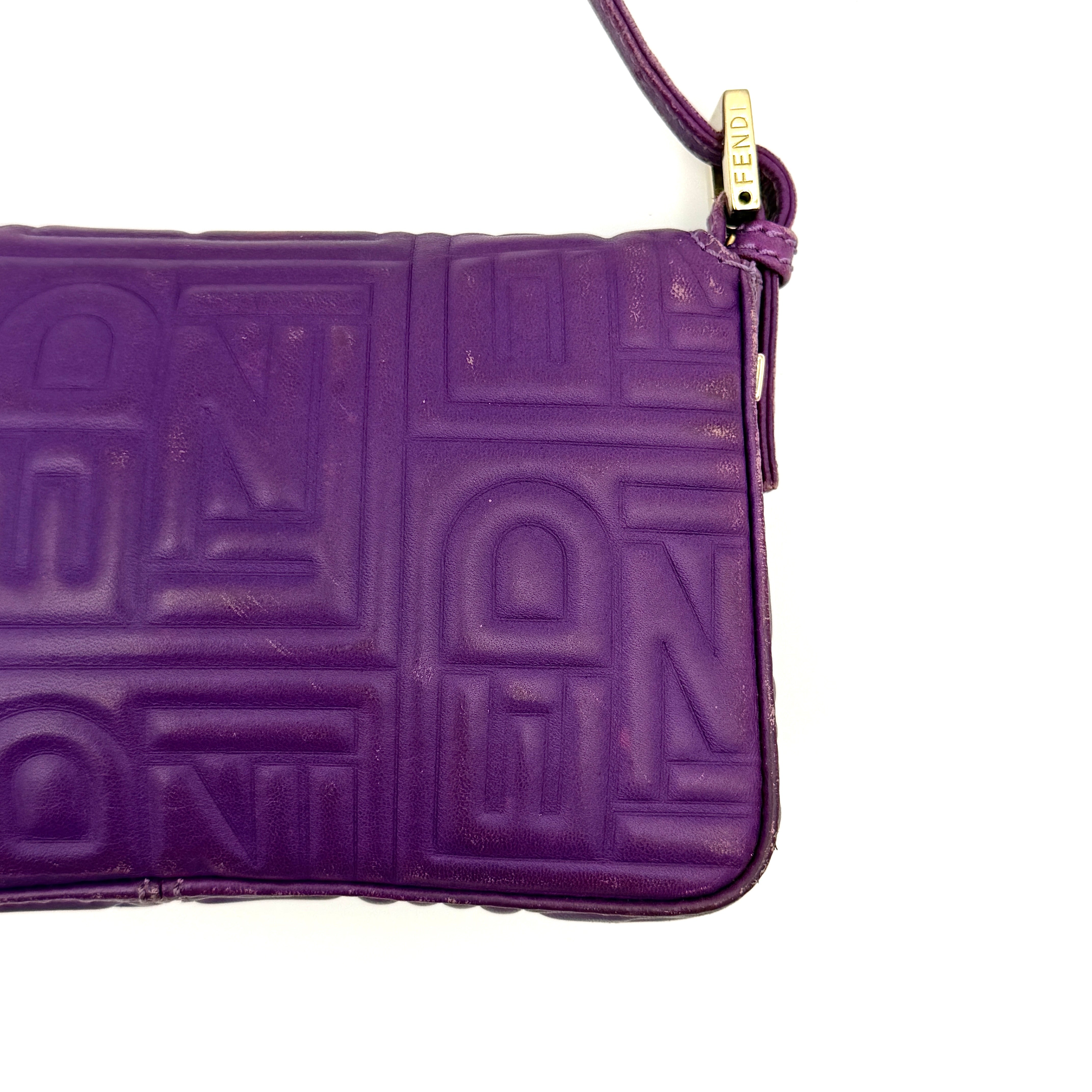 Fendi Baguette Embossed Leather Purple Shoulder Bag