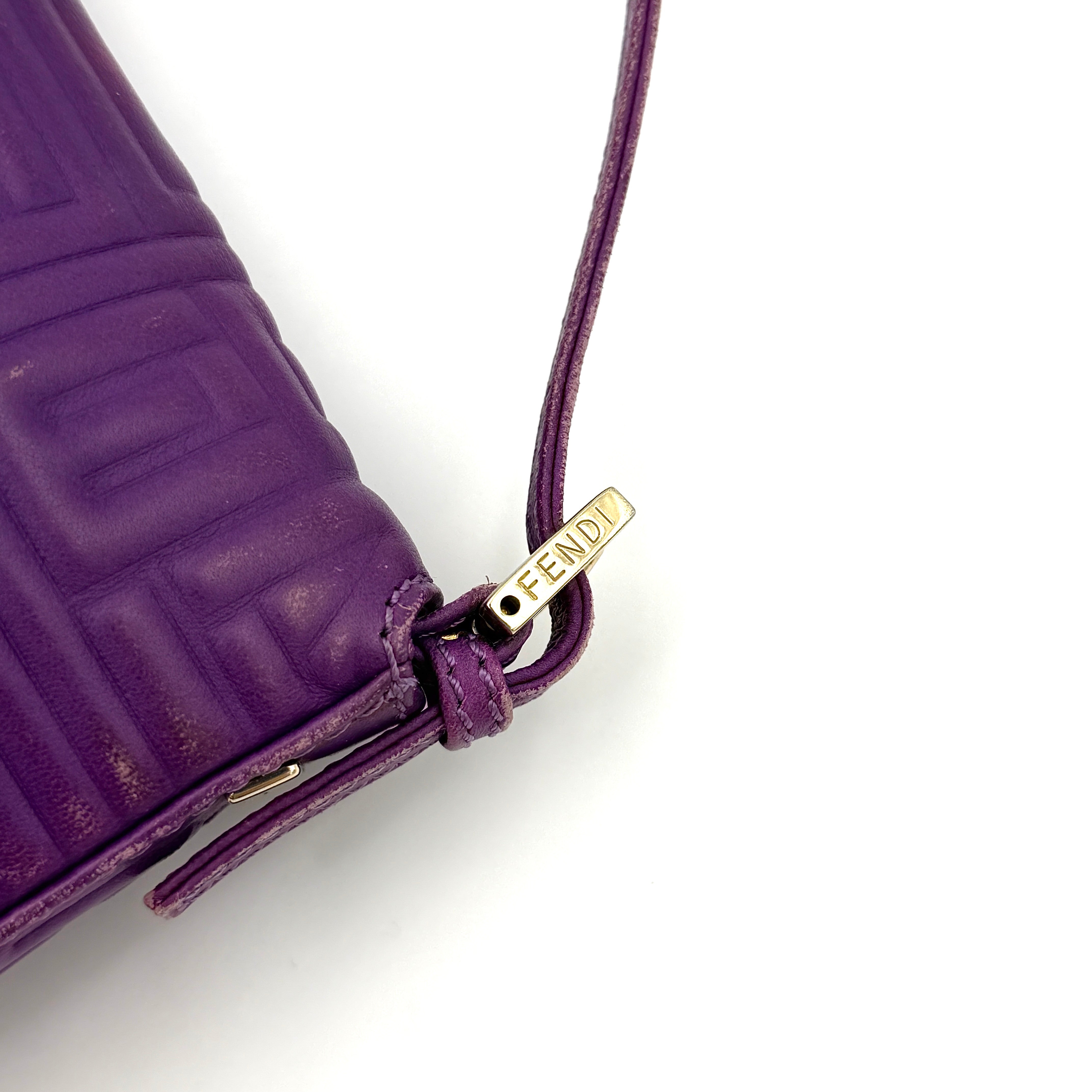 Fendi Baguette Embossed Leather Purple Shoulder Bag