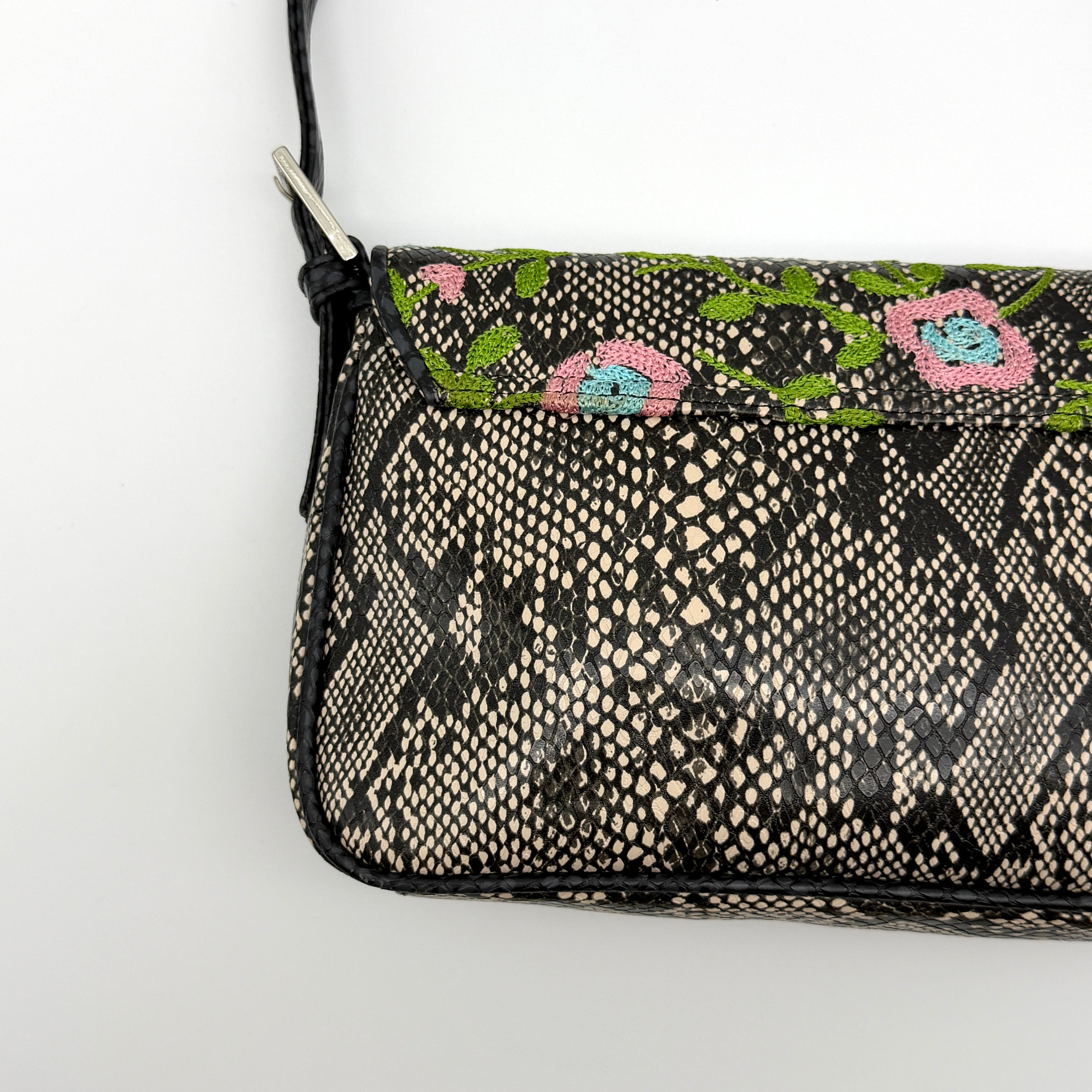 Guess Y2K Floral Embroidered Snakeprint Baguette Bag Multicolor