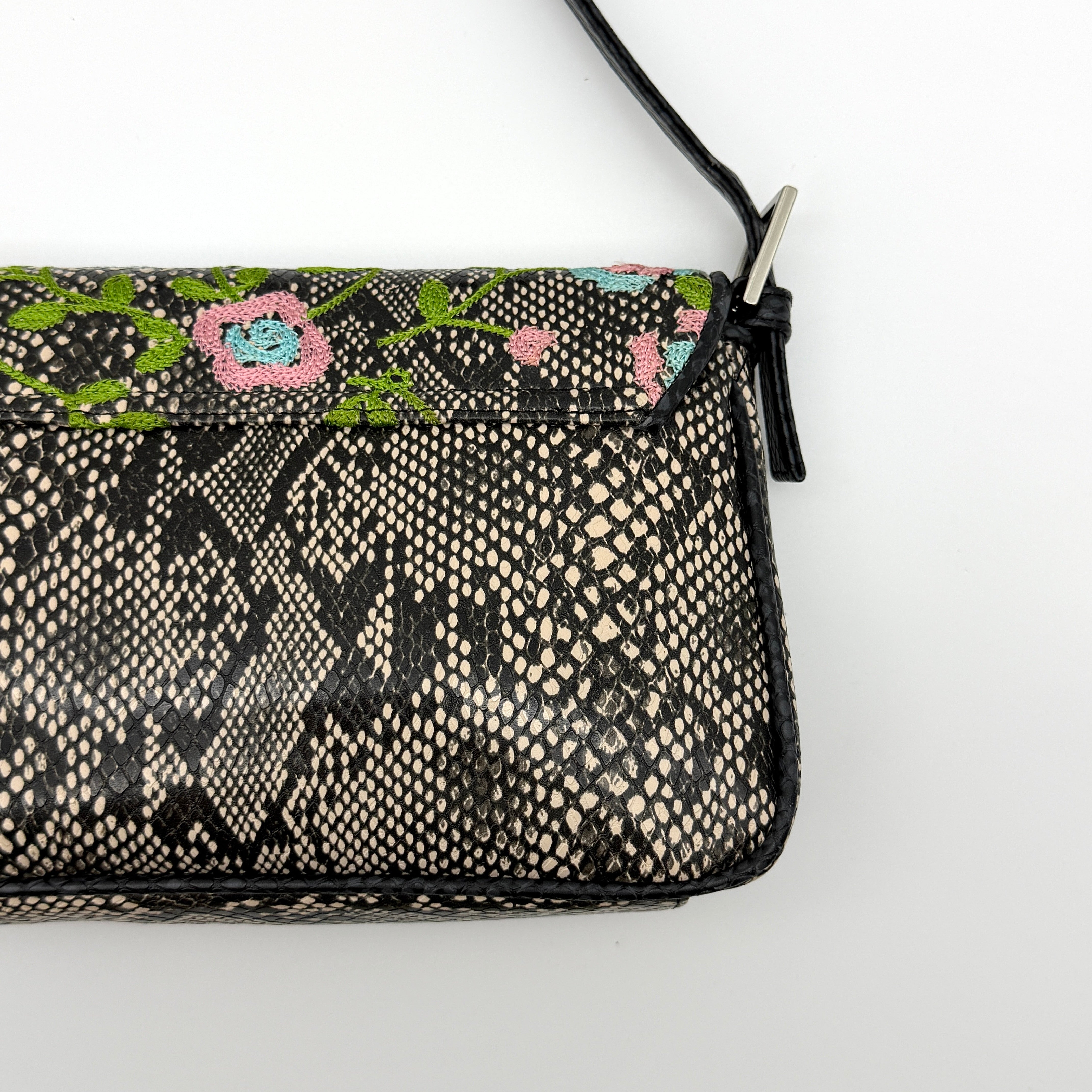 Guess Y2K Floral Embroidered Snakeprint Baguette Bag Multicolor