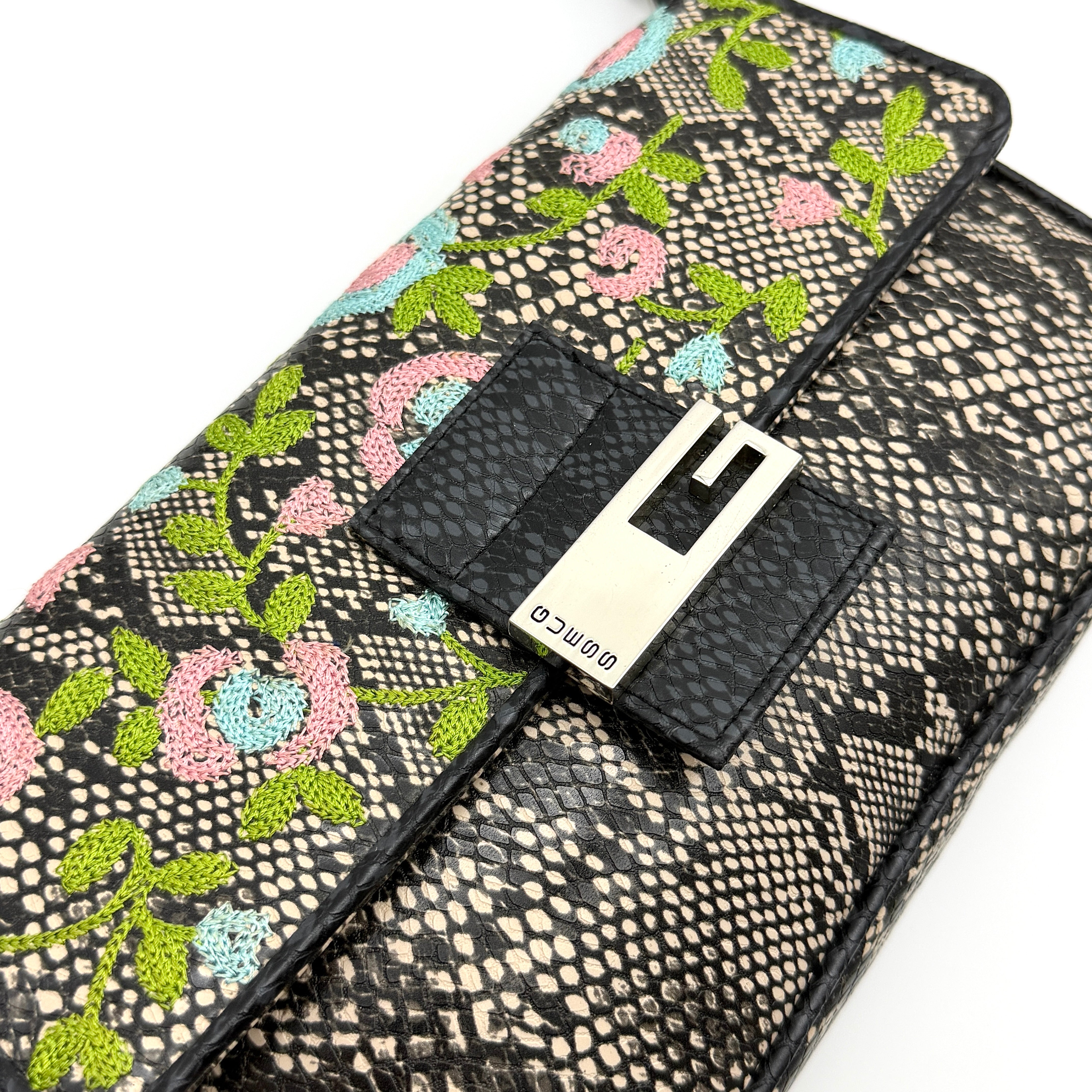 Guess Y2K Floral Embroidered Snakeprint Baguette Bag Multicolor
