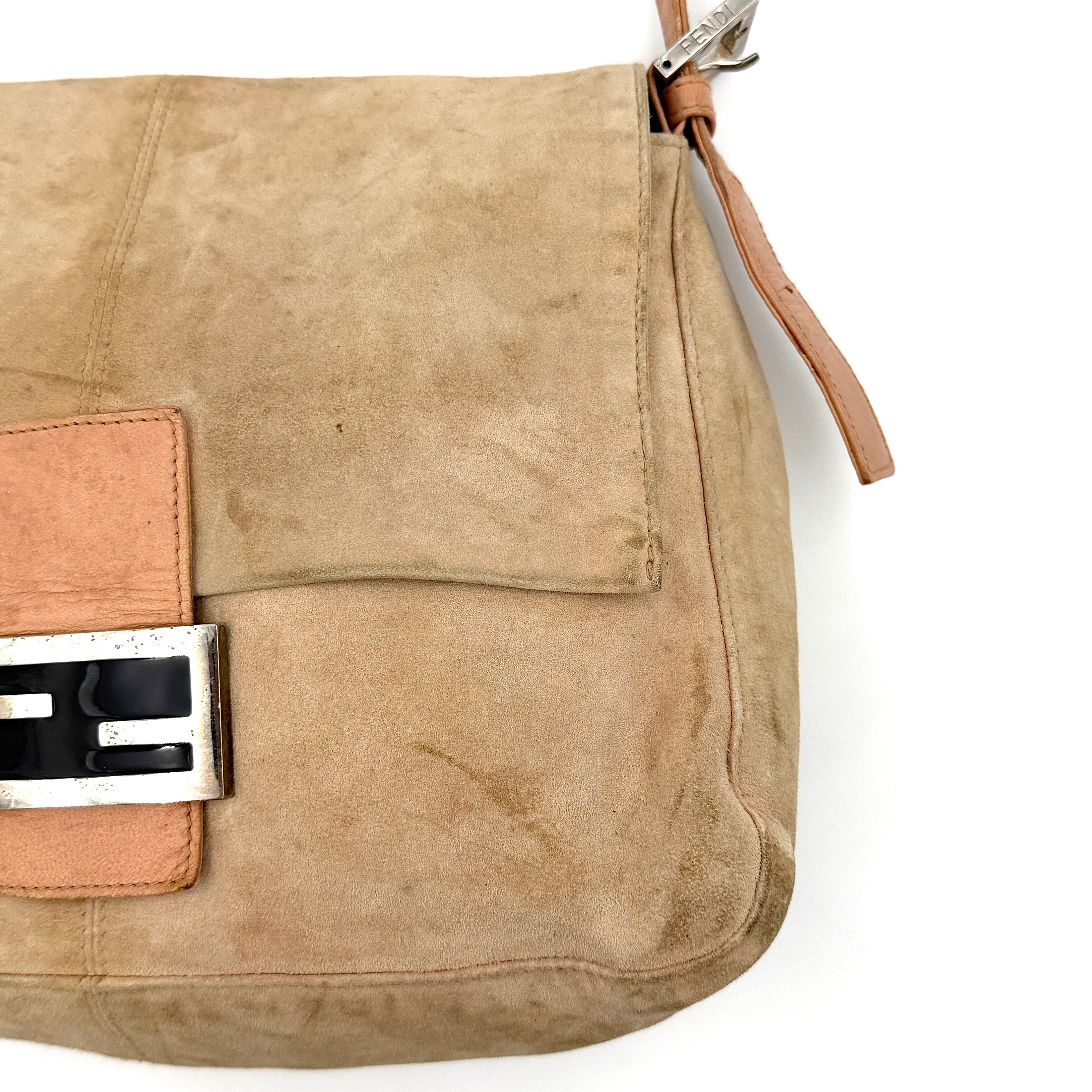 Fendi Mamma Baguette Suede Nude