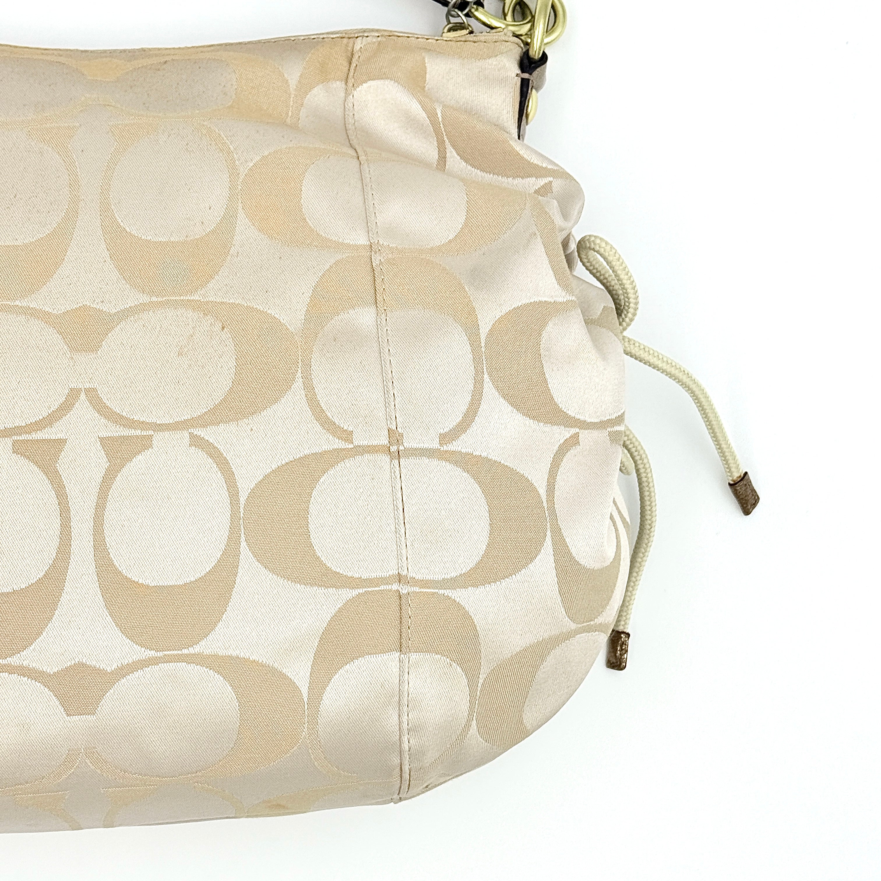 Coach 2Way Signature Poppy Sateen Hobo Shoulder Bag Beige/Gold