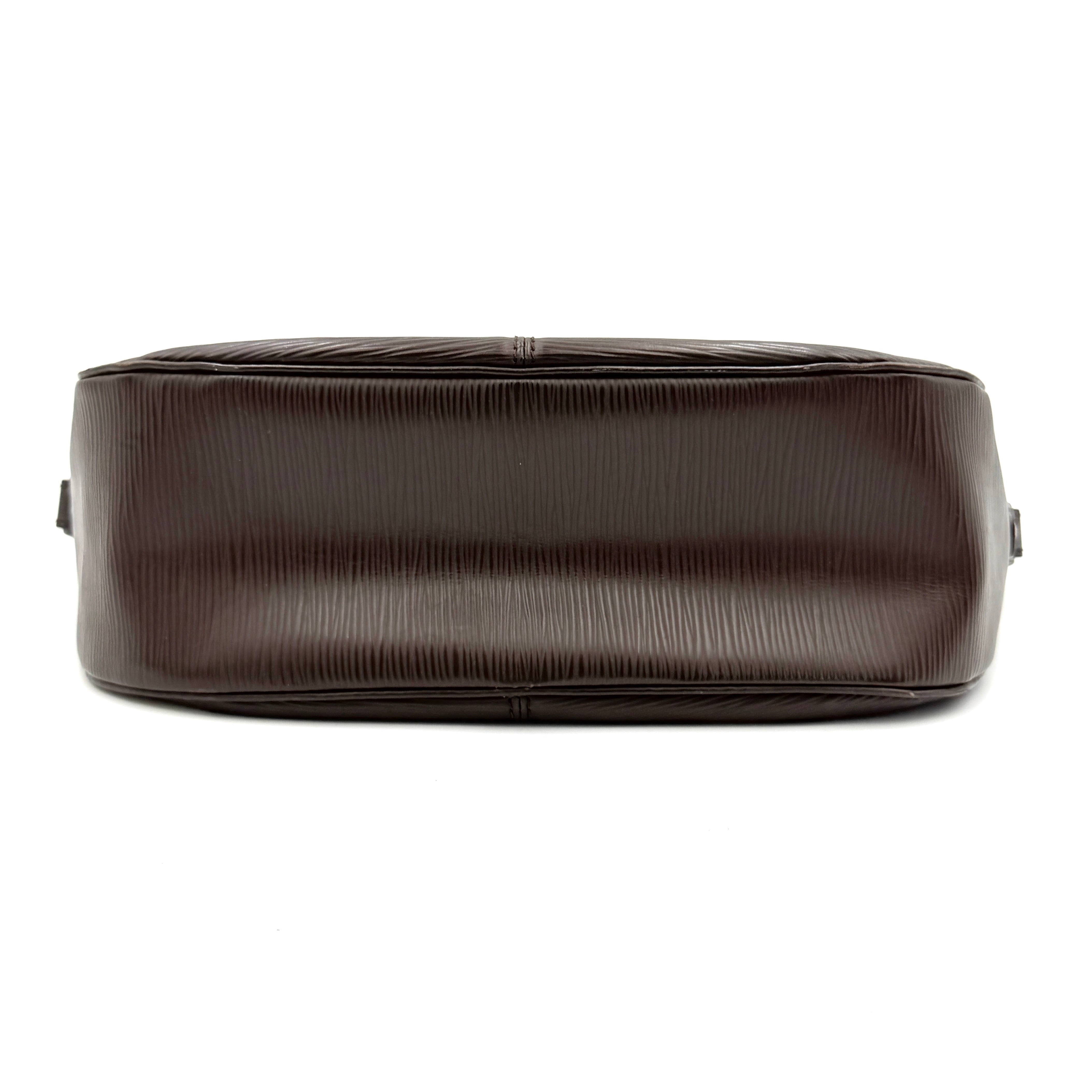 Louis Vuitton Dhanura PM 2Way shoulder bag in brown Epi leather with detachable strap and silver-tone hardware.