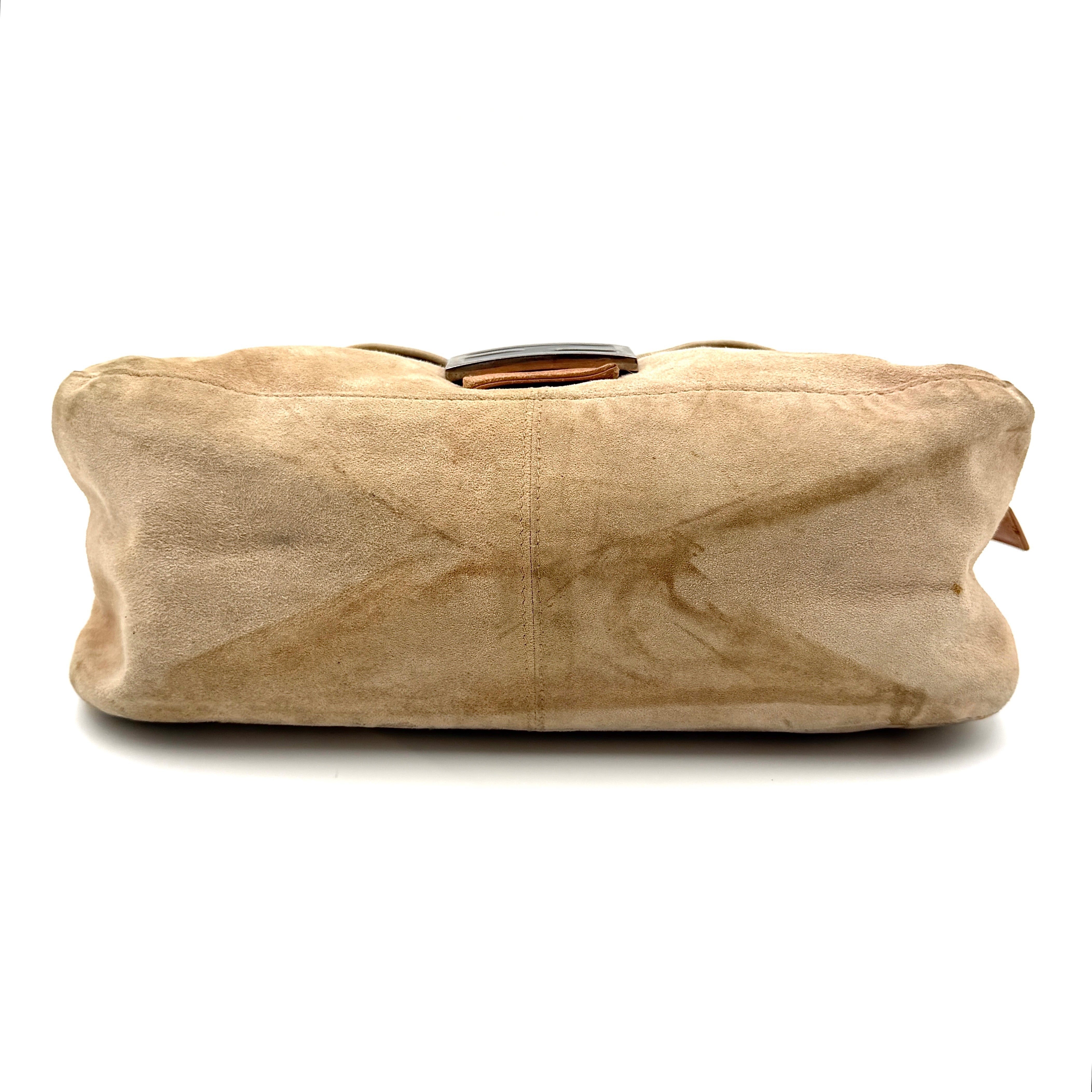 Fendi Mamma Baguette Suede Nude