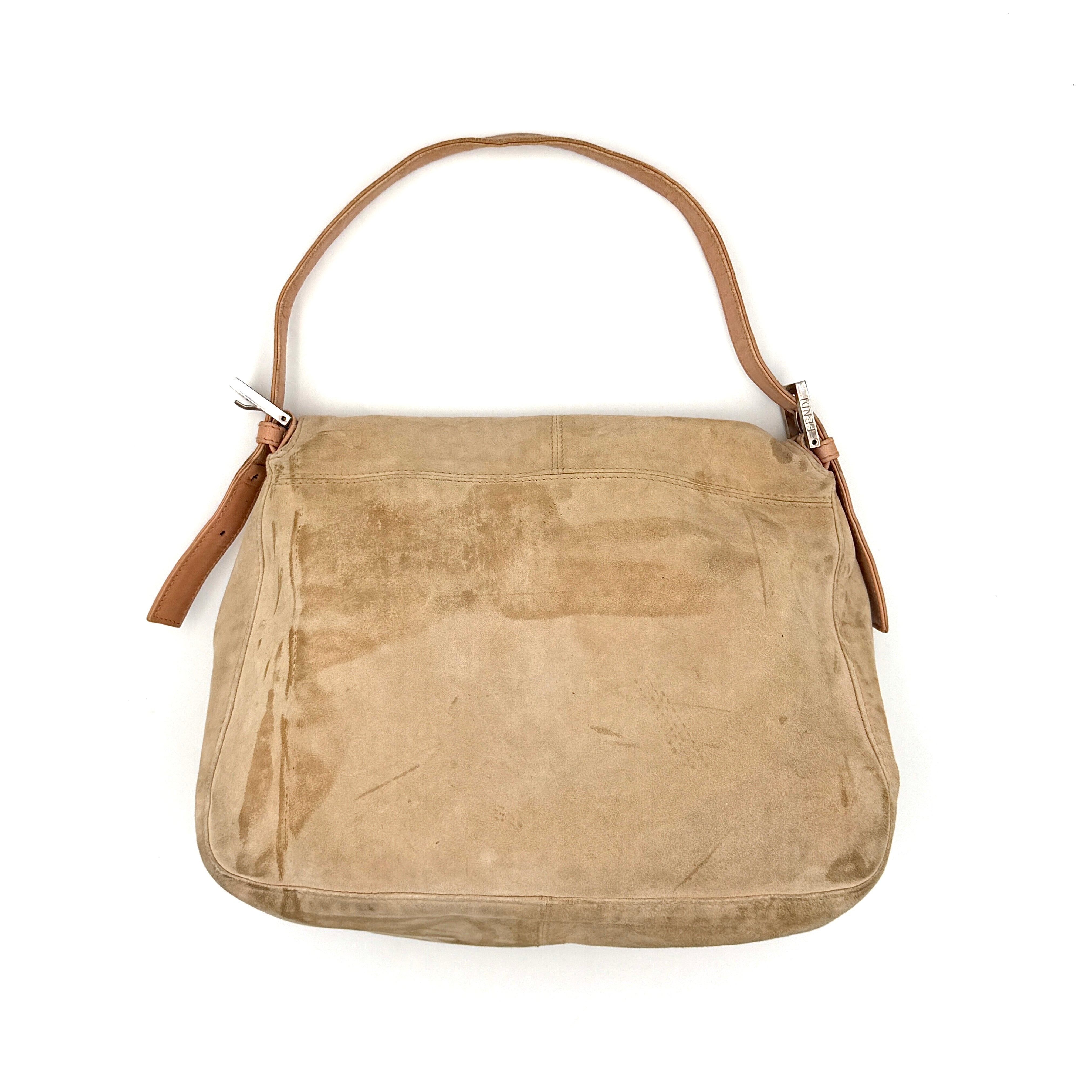 Fendi Mamma Baguette Suede Nude