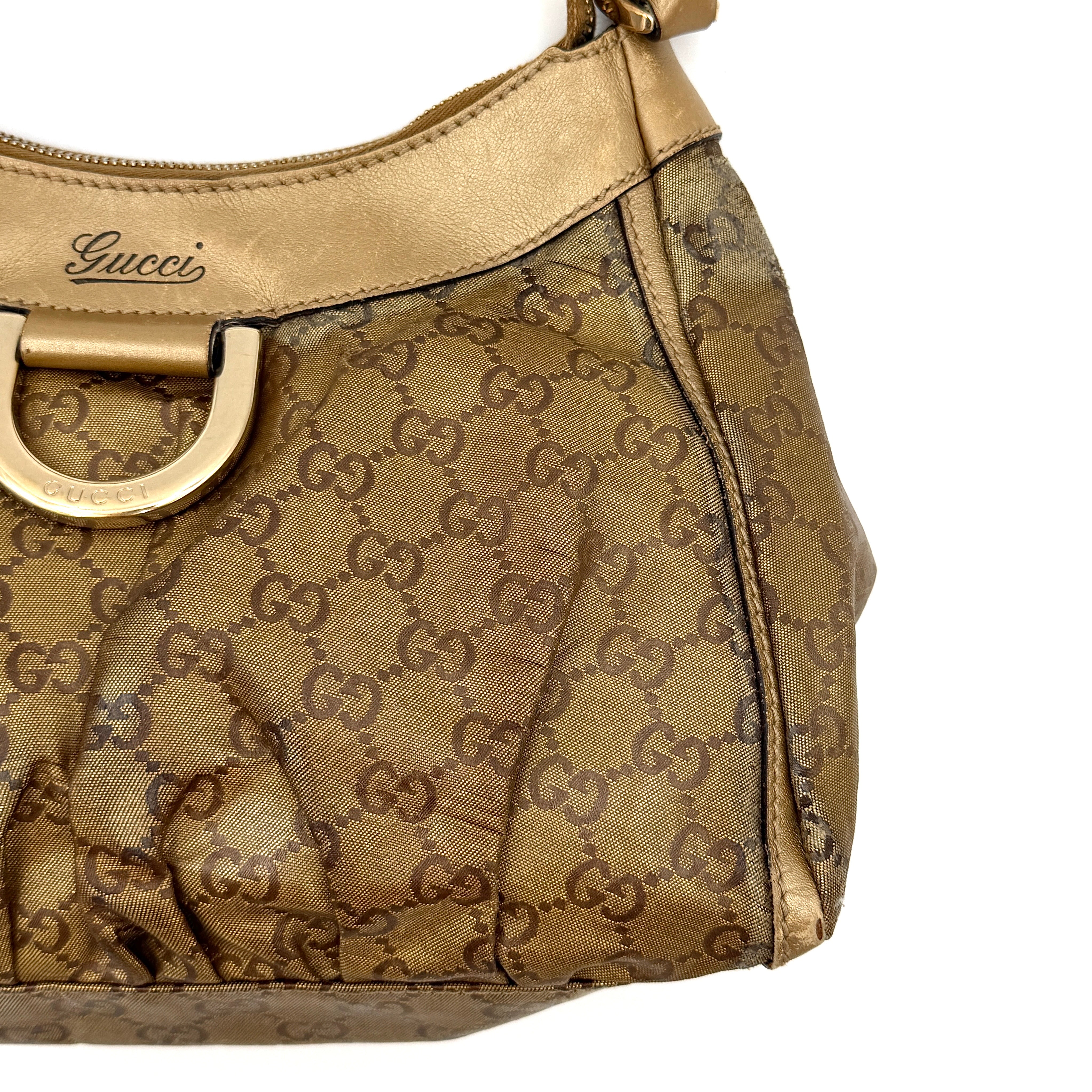 Gucci GG Monogram D-Ring Shoulder Bag Gold