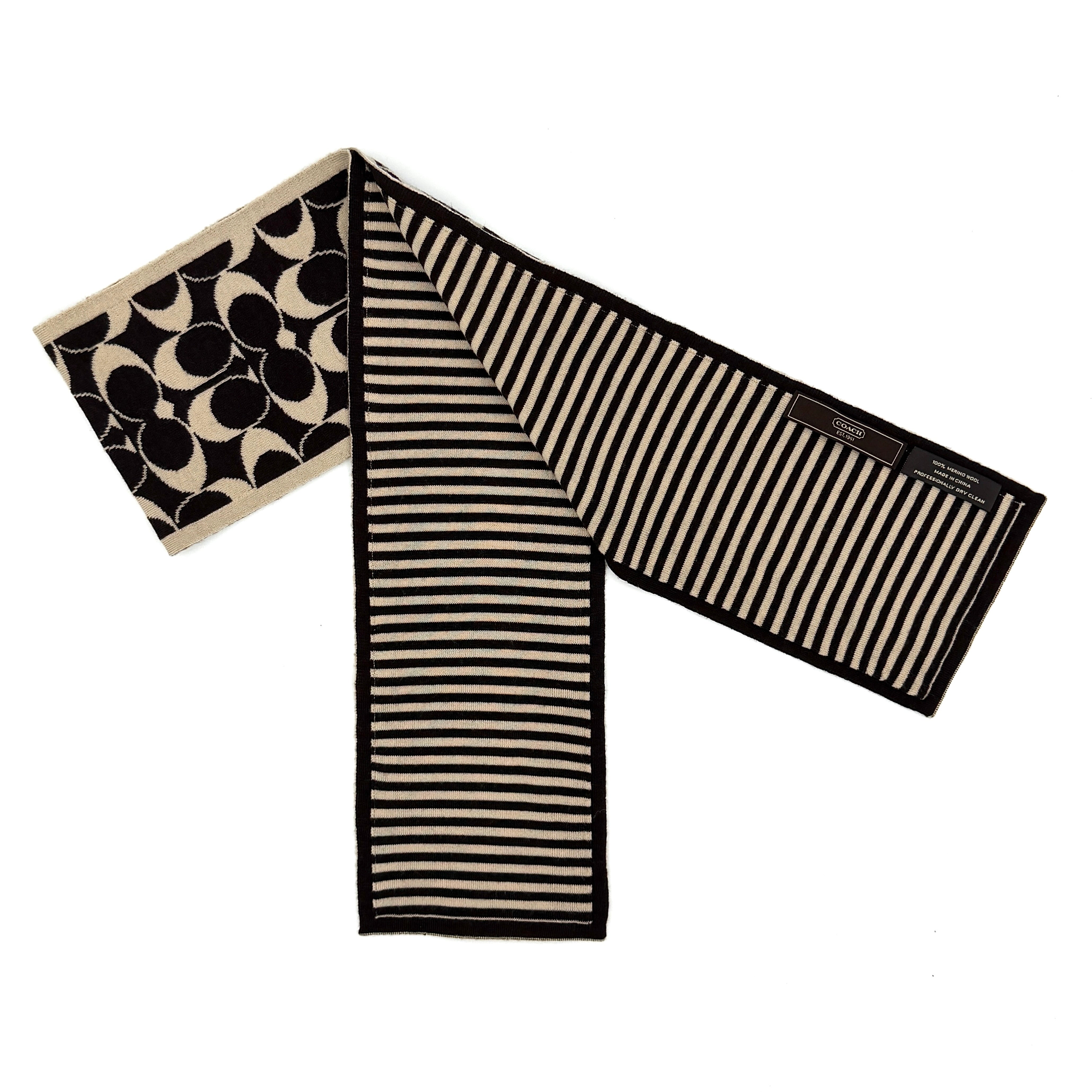 Coach Monogram Wool Scarf Black/Cream