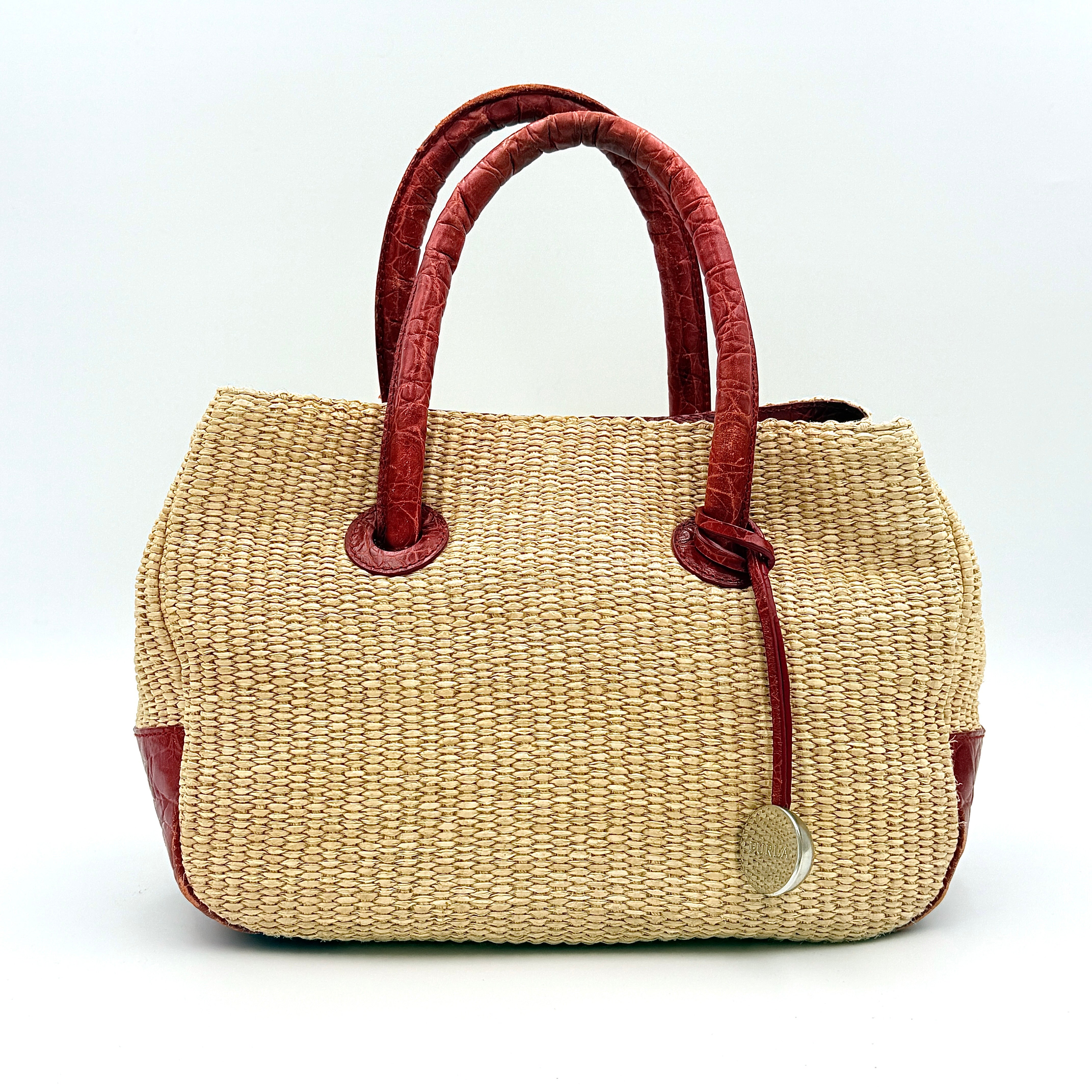 Furla Woven Straw Handbag Beige/Red