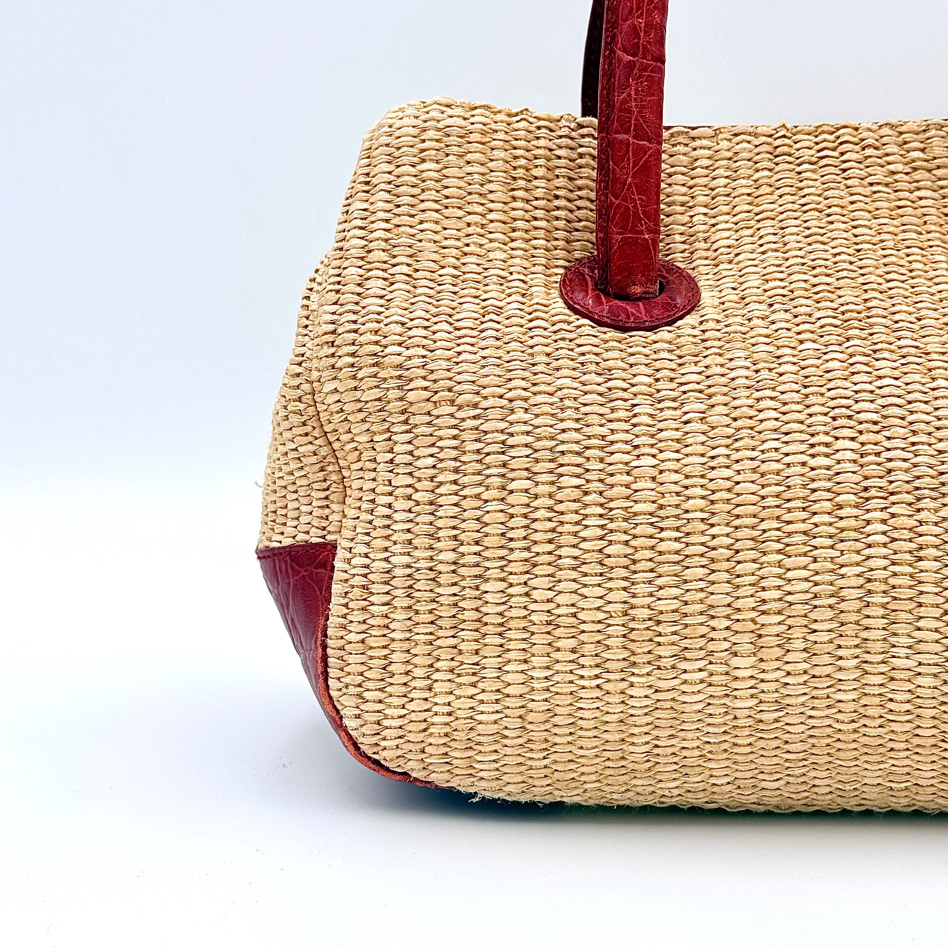 Furla Woven Straw Handbag Beige/Red