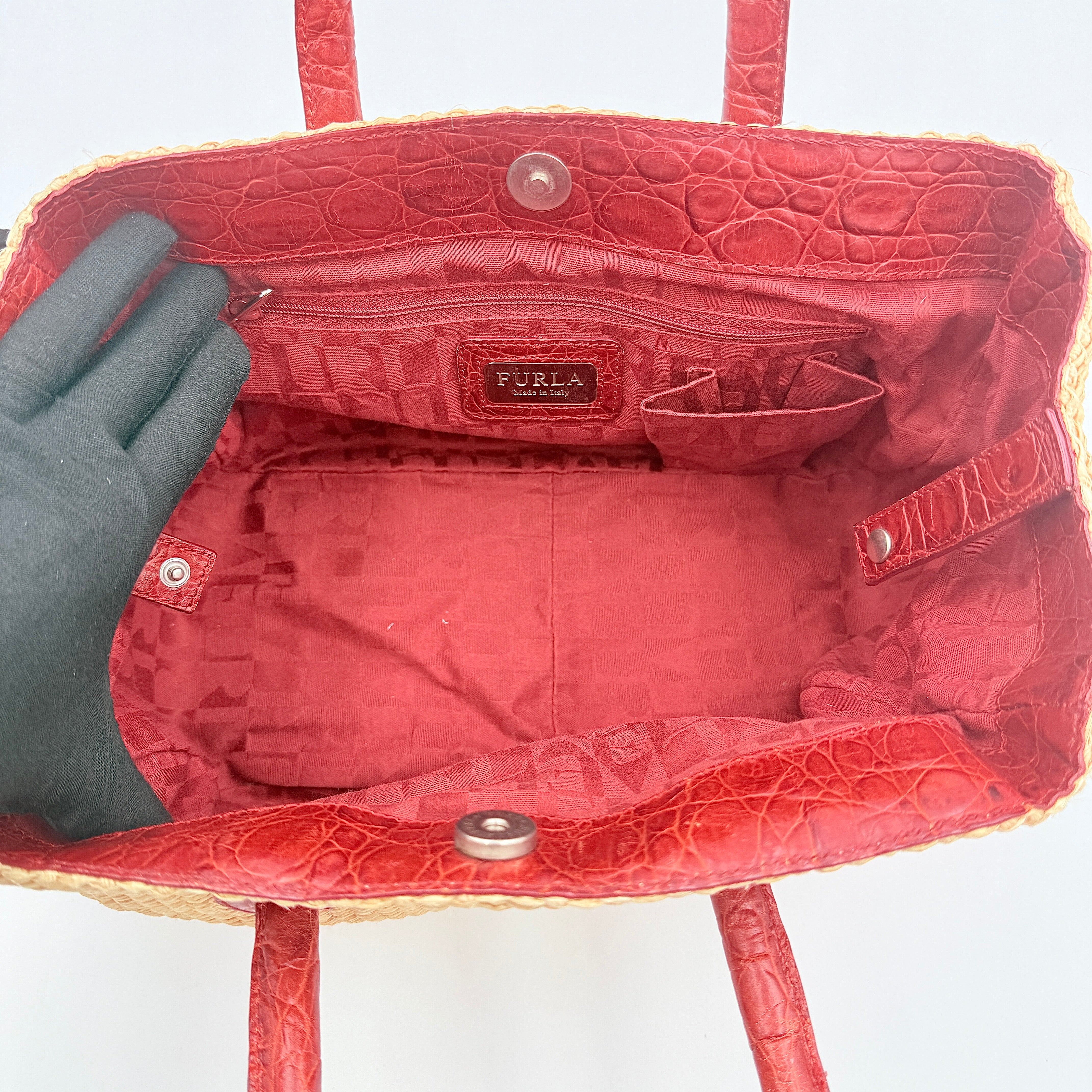 Furla Woven Straw Handbag Beige/Red