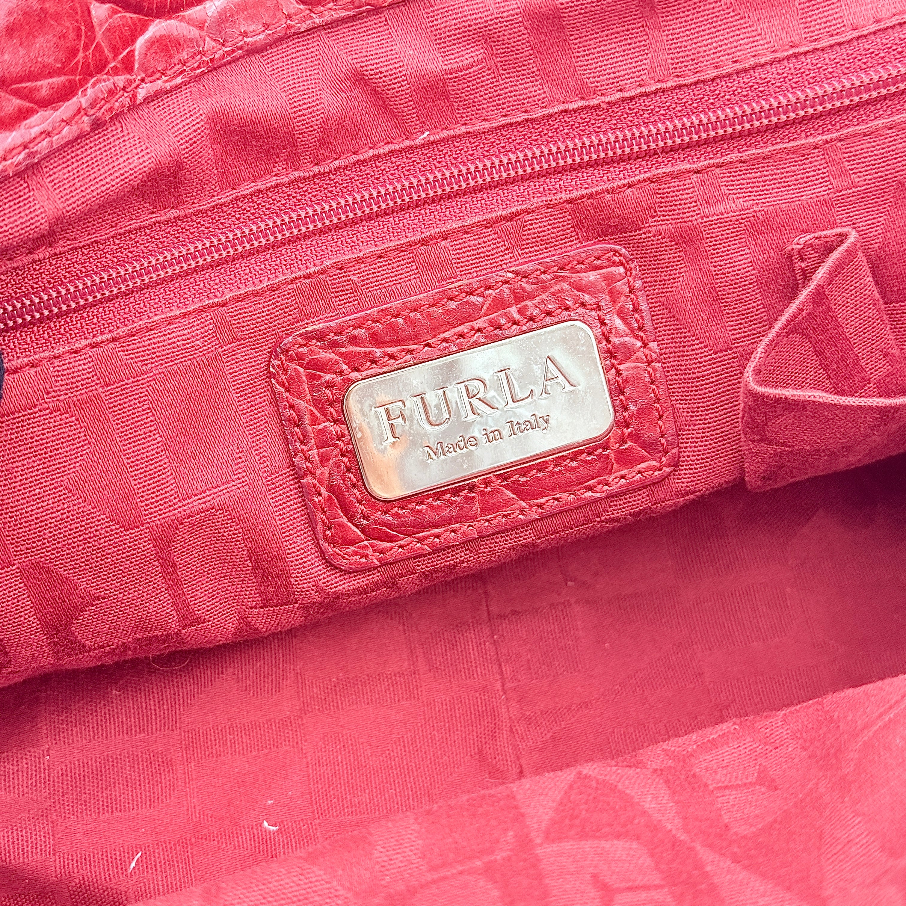 Furla Woven Straw Handbag Beige/Red