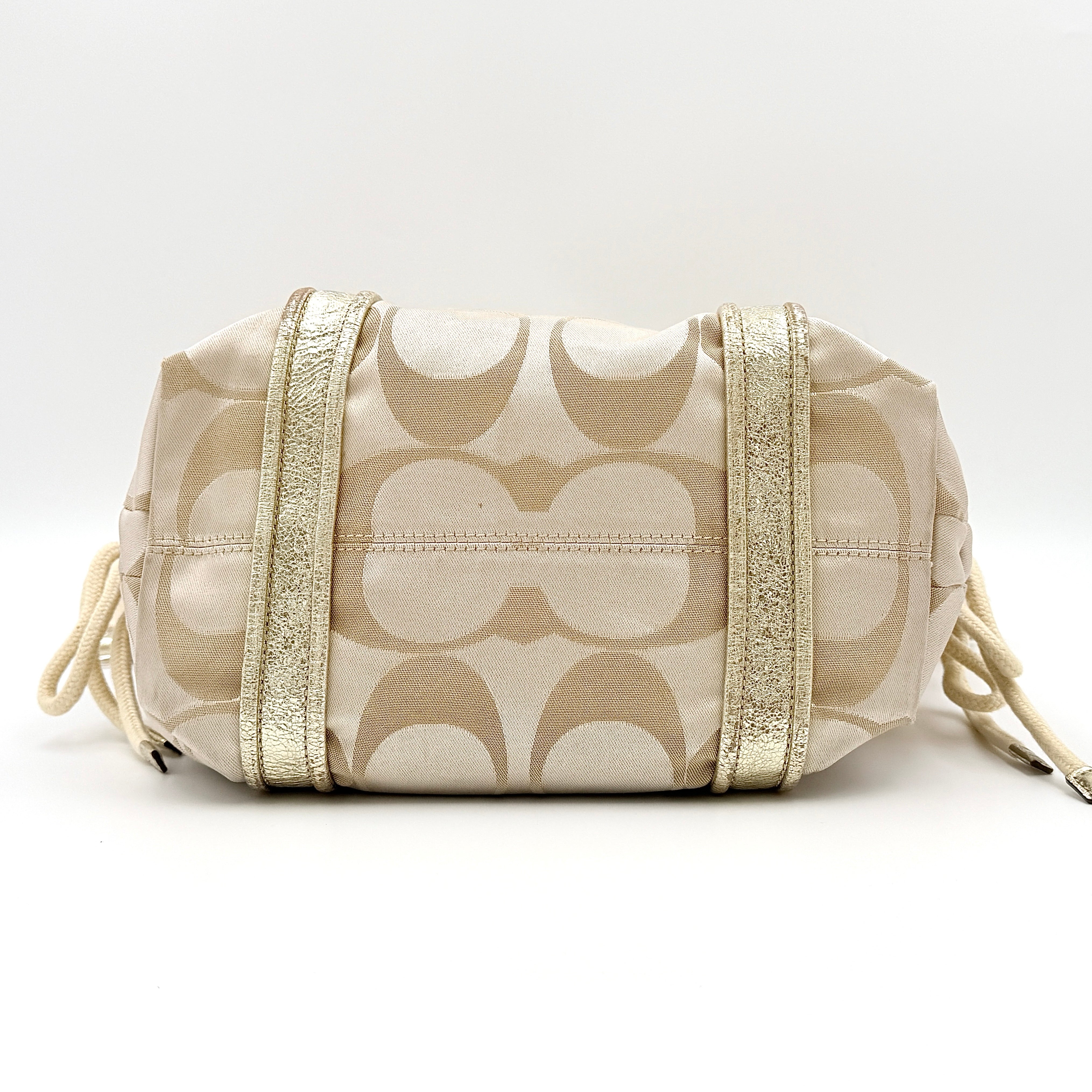 Coach 2Way Signature Poppy Sateen Tote Bag Beige/Gold