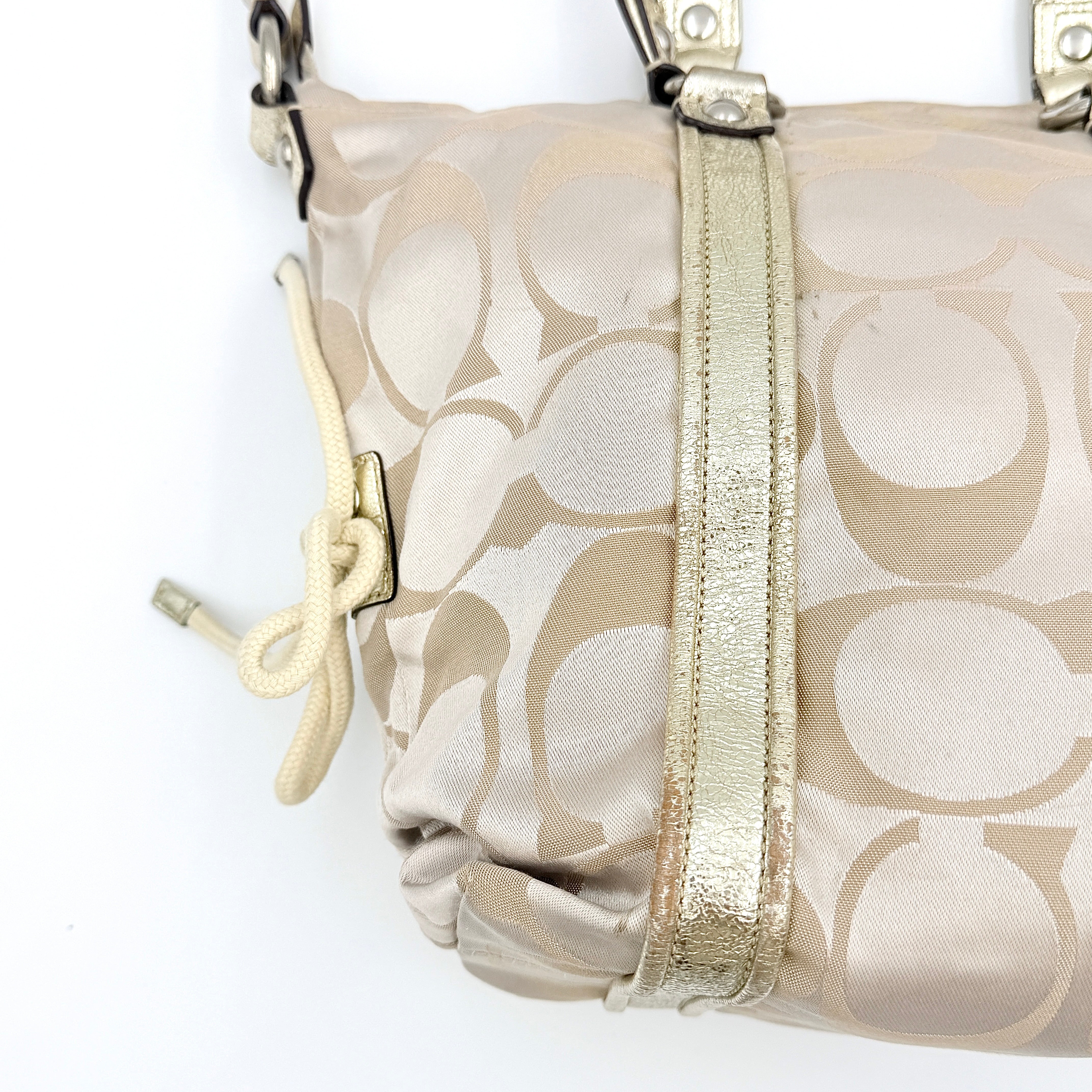 Coach 2Way Signature Poppy Sateen Tote Bag Beige/Gold