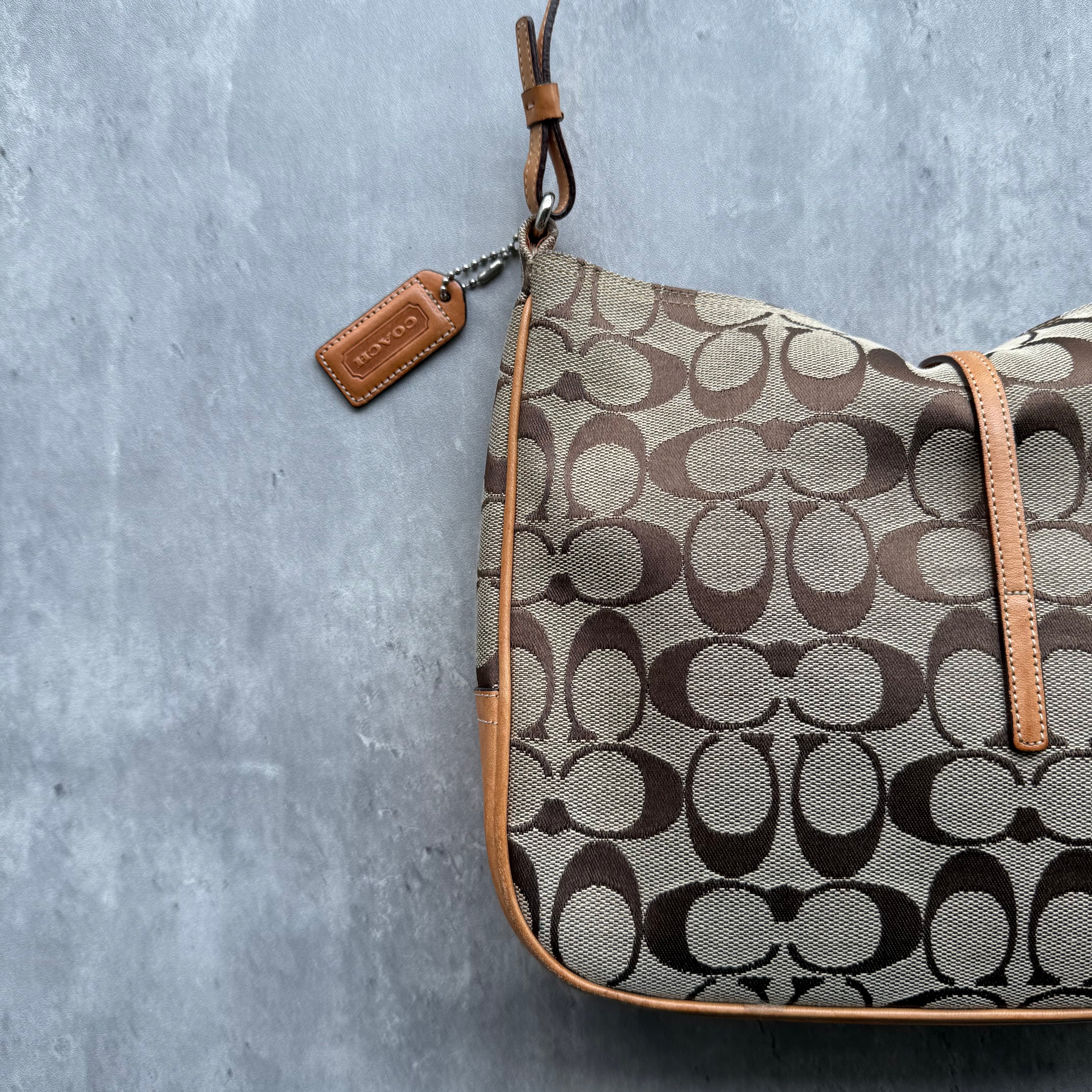 Coach Hobo Signature Clip Canvas Handbag Beige