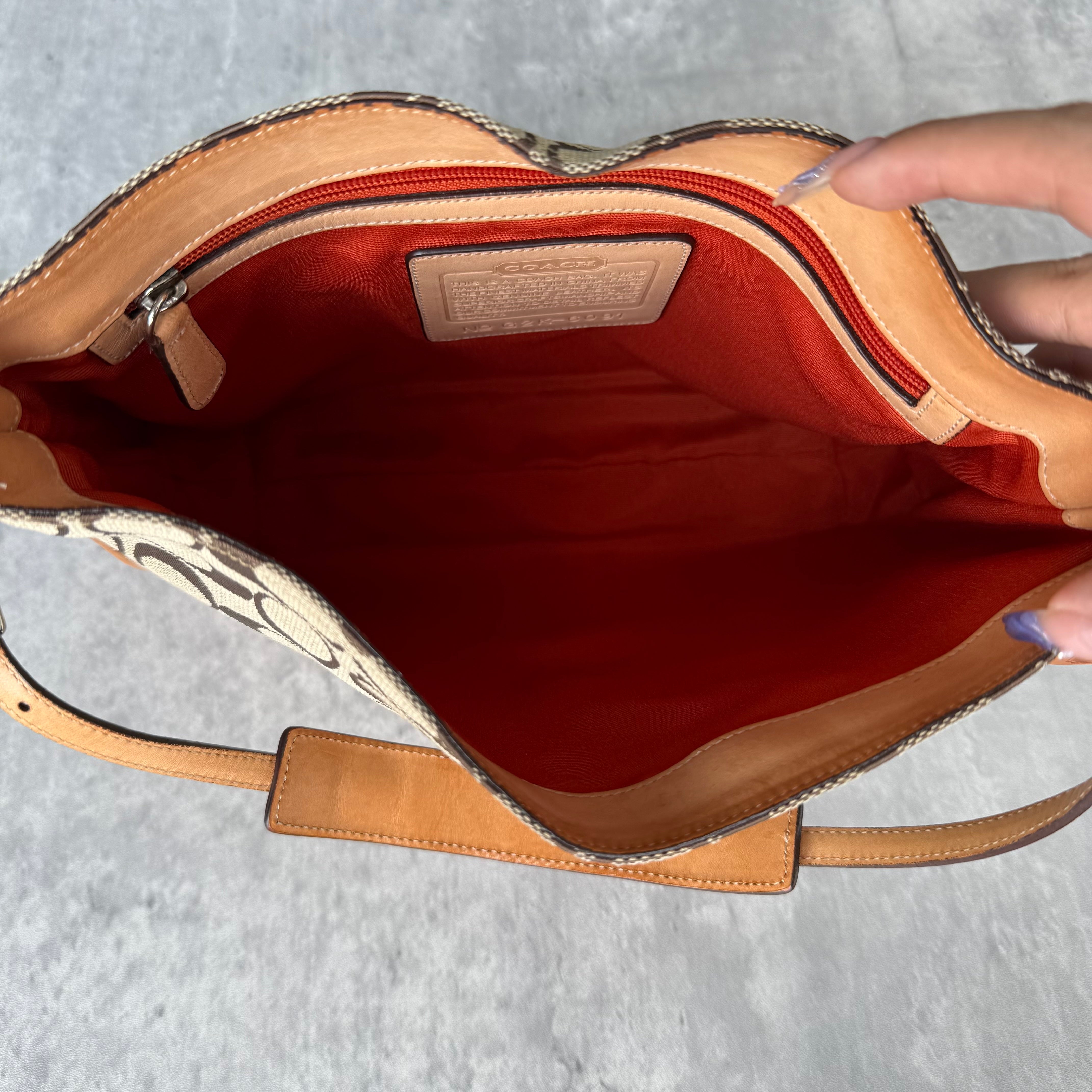 Coach Hobo Signature Clip Canvas Handbag Beige