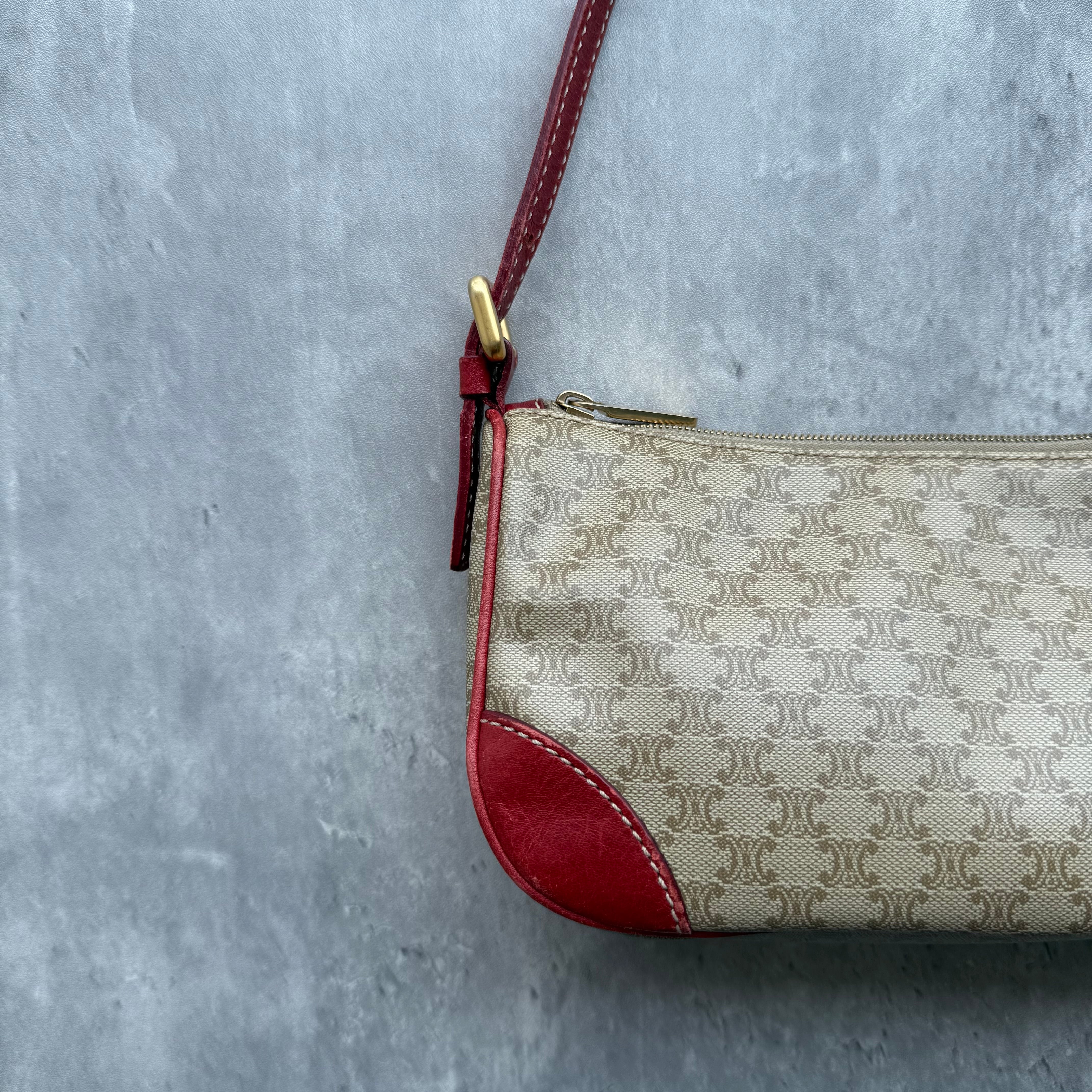 Celine Macadam Canvas Shoulder Bag Beige/Red