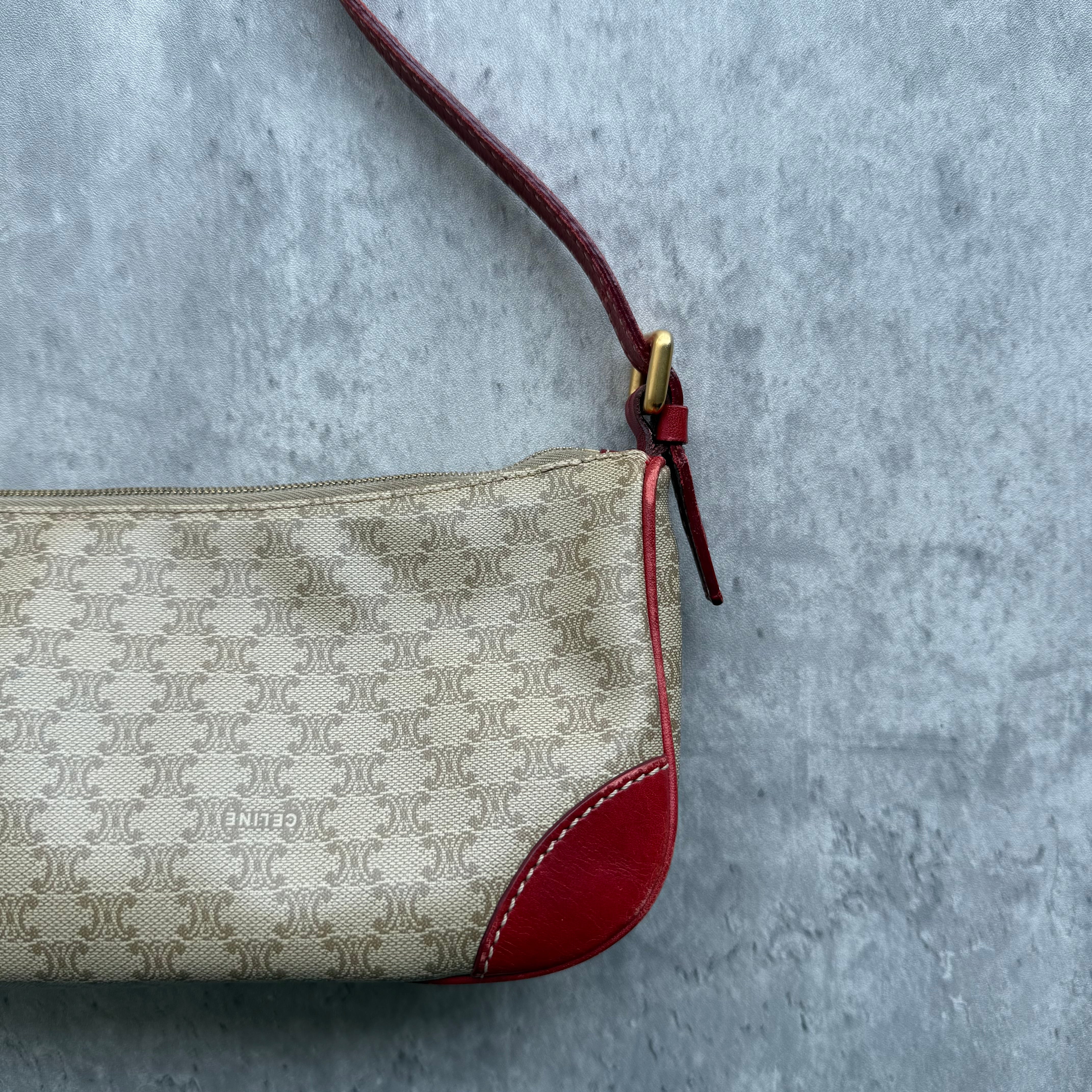 Celine Macadam Canvas Shoulder Bag Beige/Red