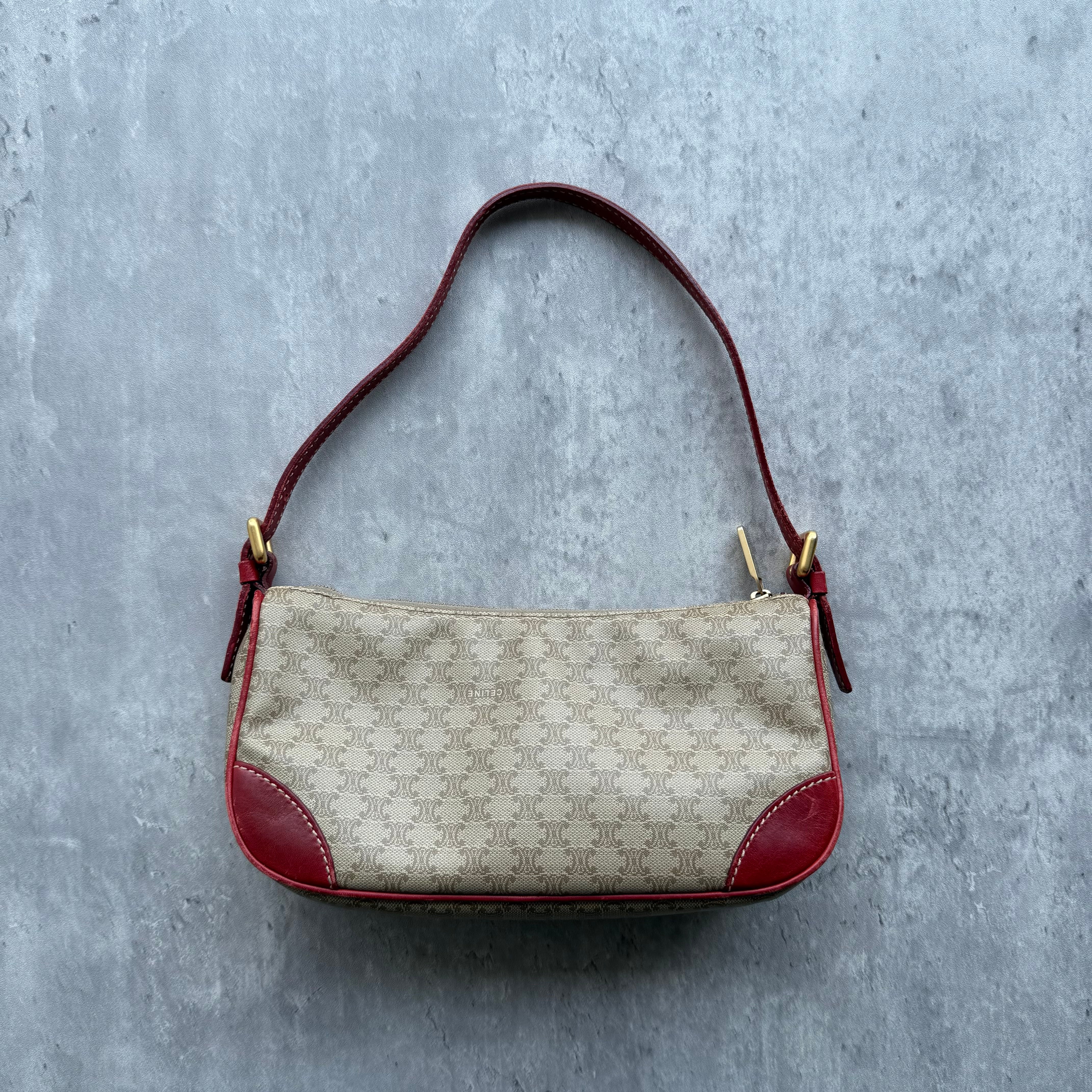 Celine Macadam Canvas Shoulder Bag Beige/Red