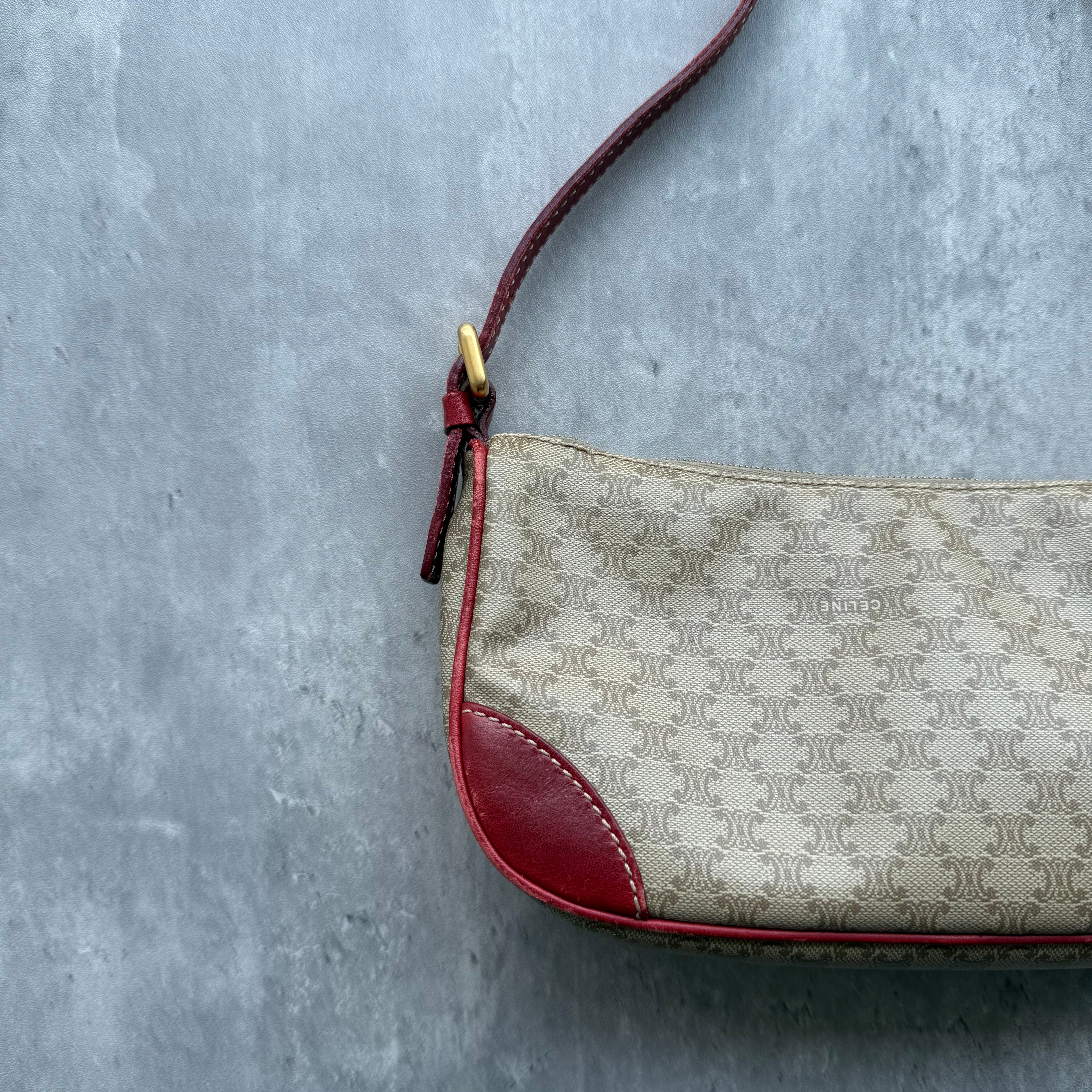 Celine Macadam Canvas Shoulder Bag Beige/Red