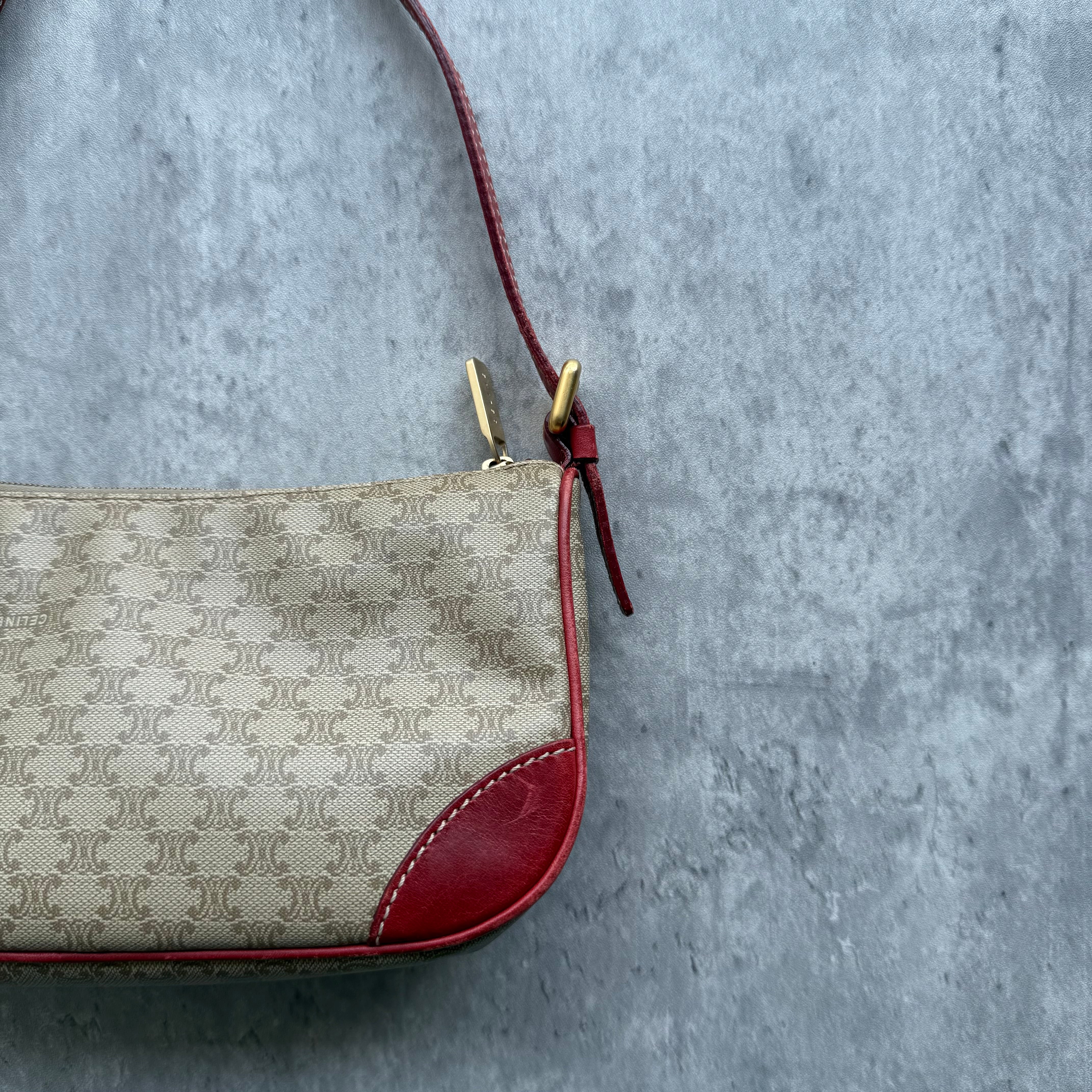 Celine Macadam Canvas Shoulder Bag Beige/Red