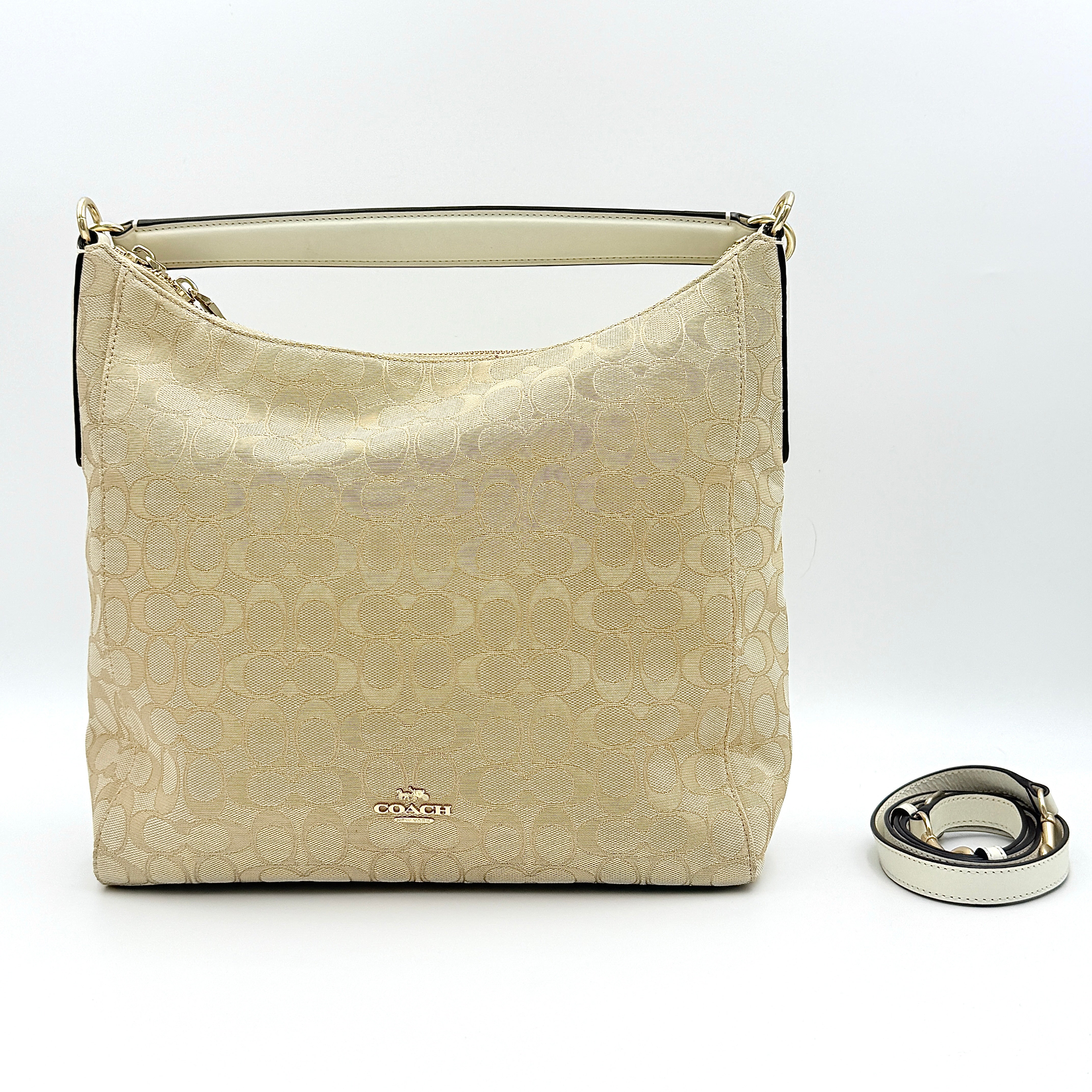 Coach 2Way Signature Celeste Convertible Hobo Shoulder Bag Beige/White