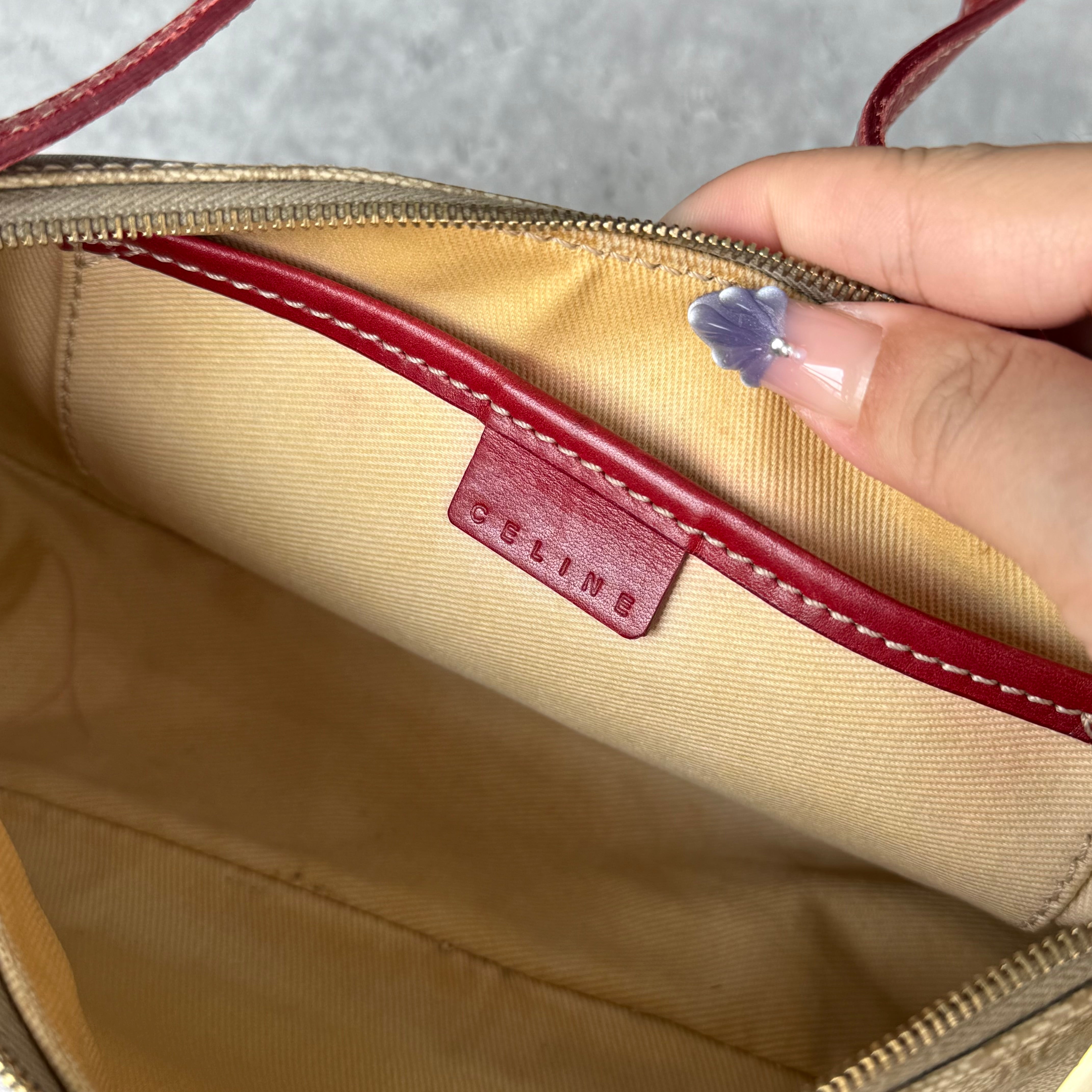 Celine Macadam Canvas Shoulder Bag Beige/Red