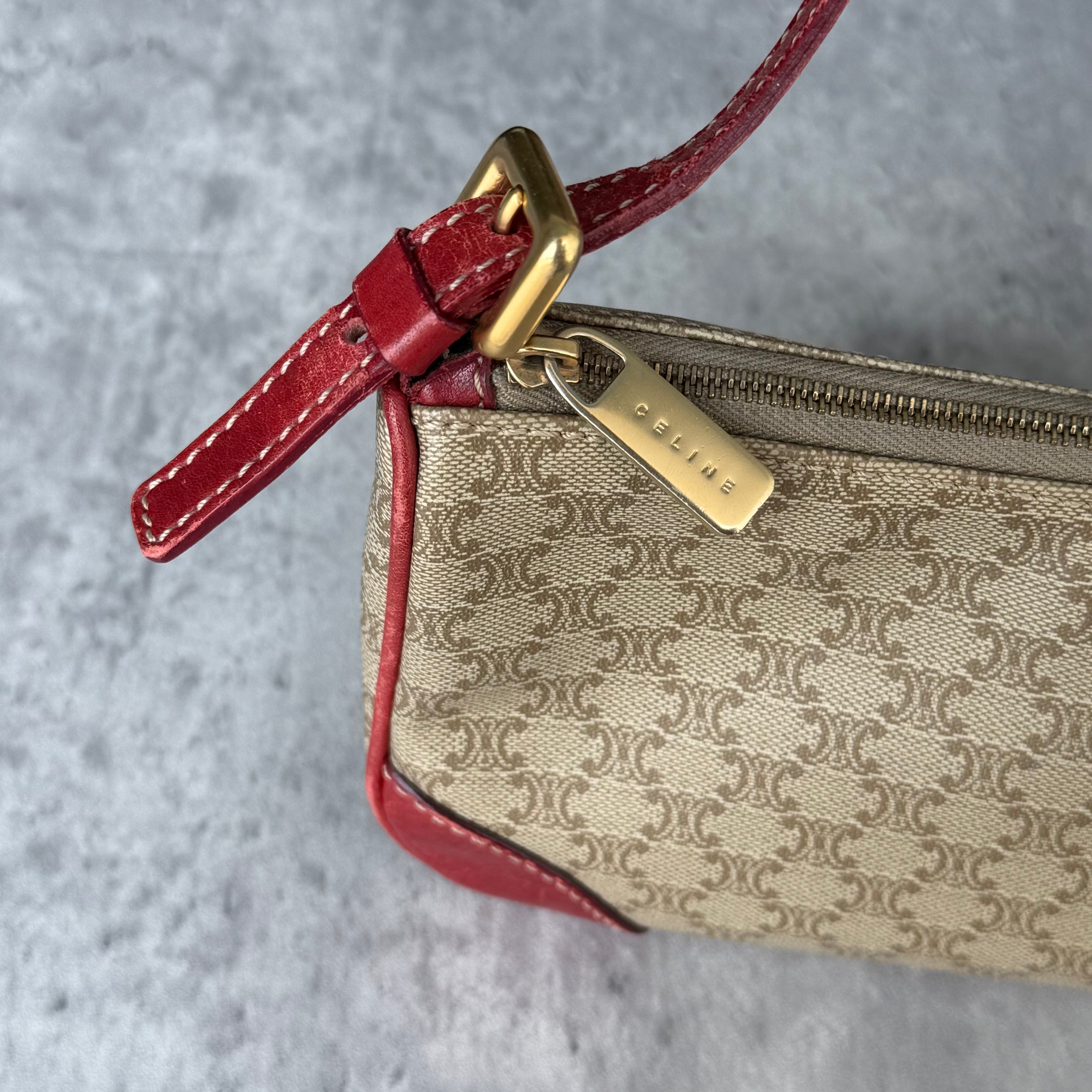 Celine Macadam Canvas Shoulder Bag Beige/Red