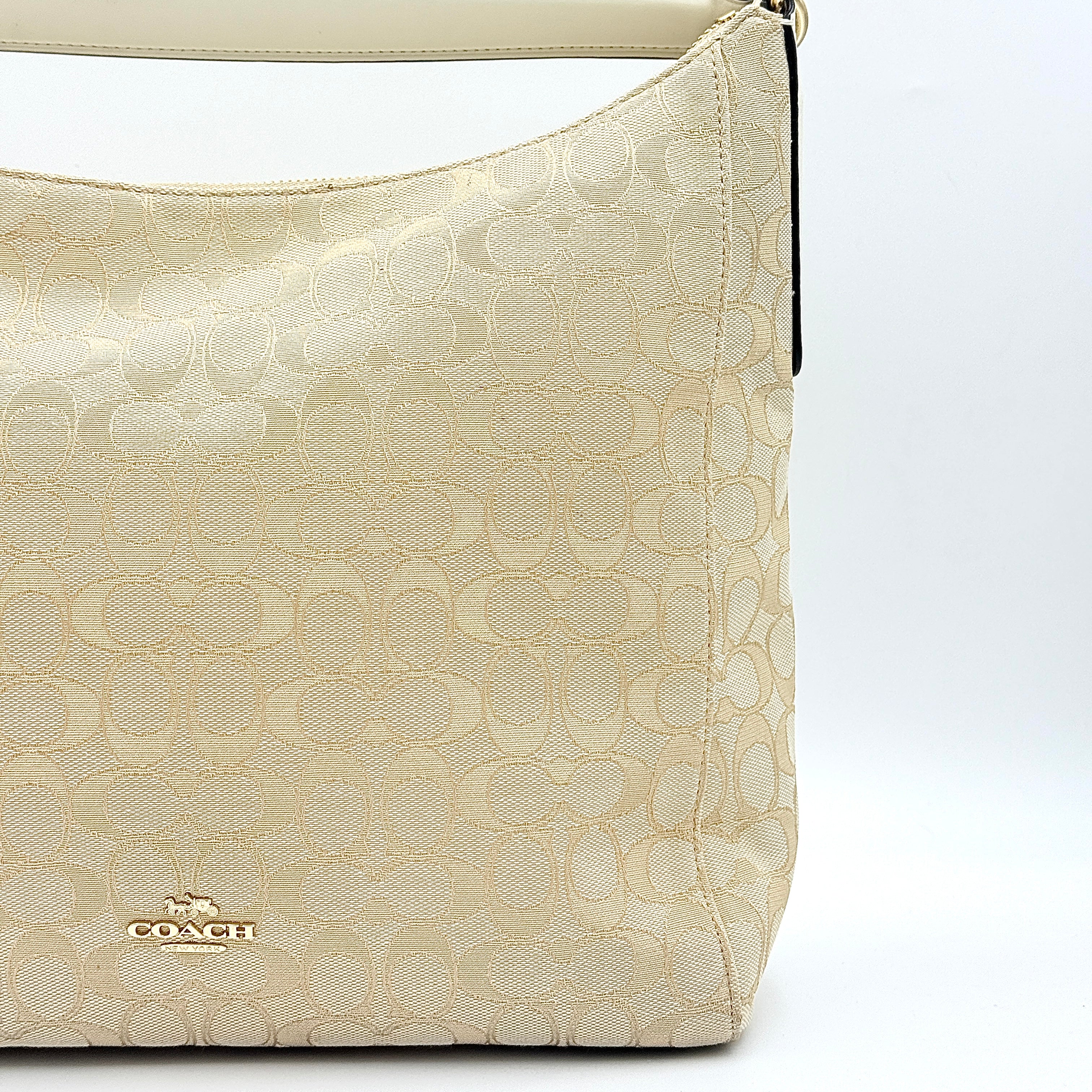 Coach 2Way Signature Celeste Convertible Hobo Shoulder Bag Beige/White
