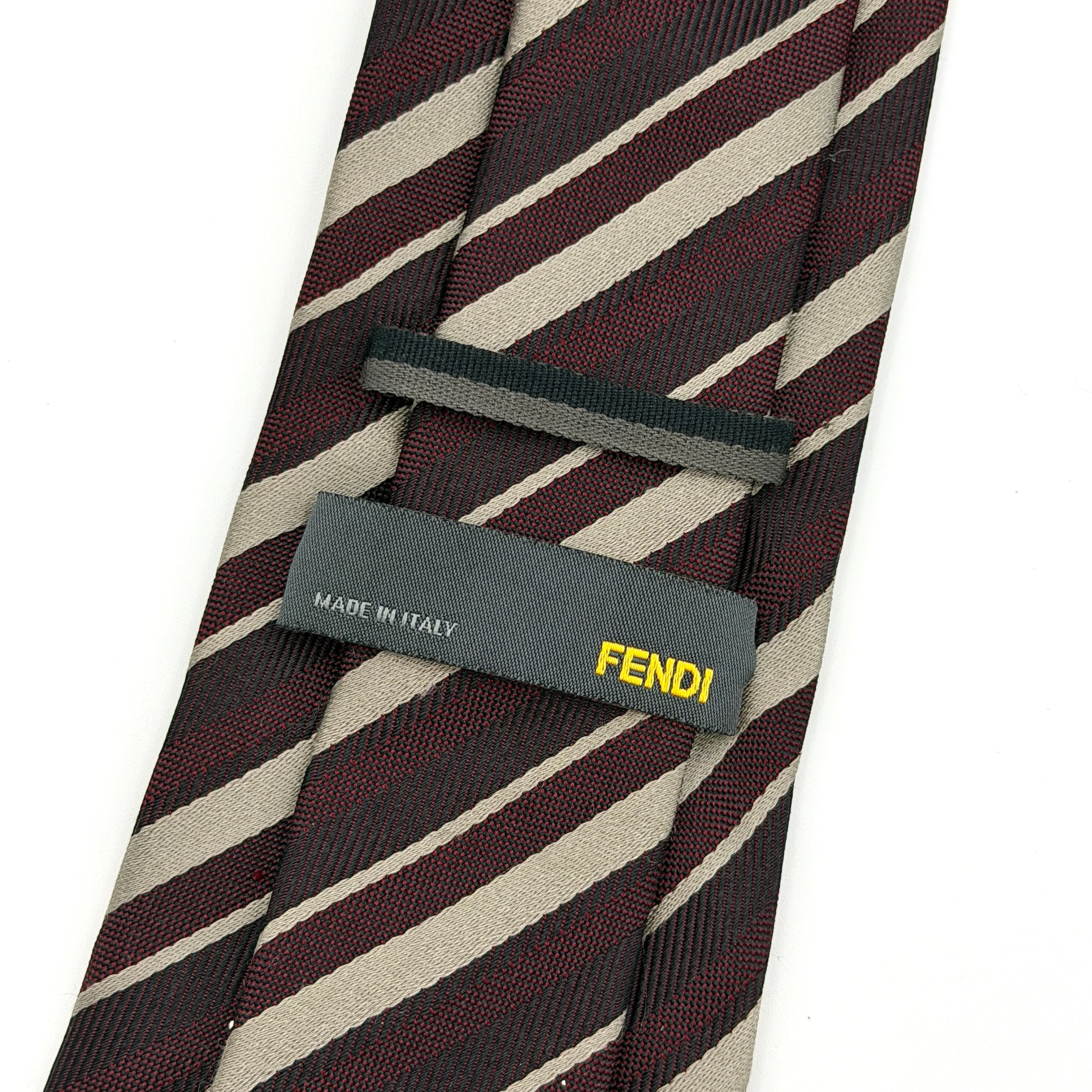 Fendi Stripe Silk Tie Maroon