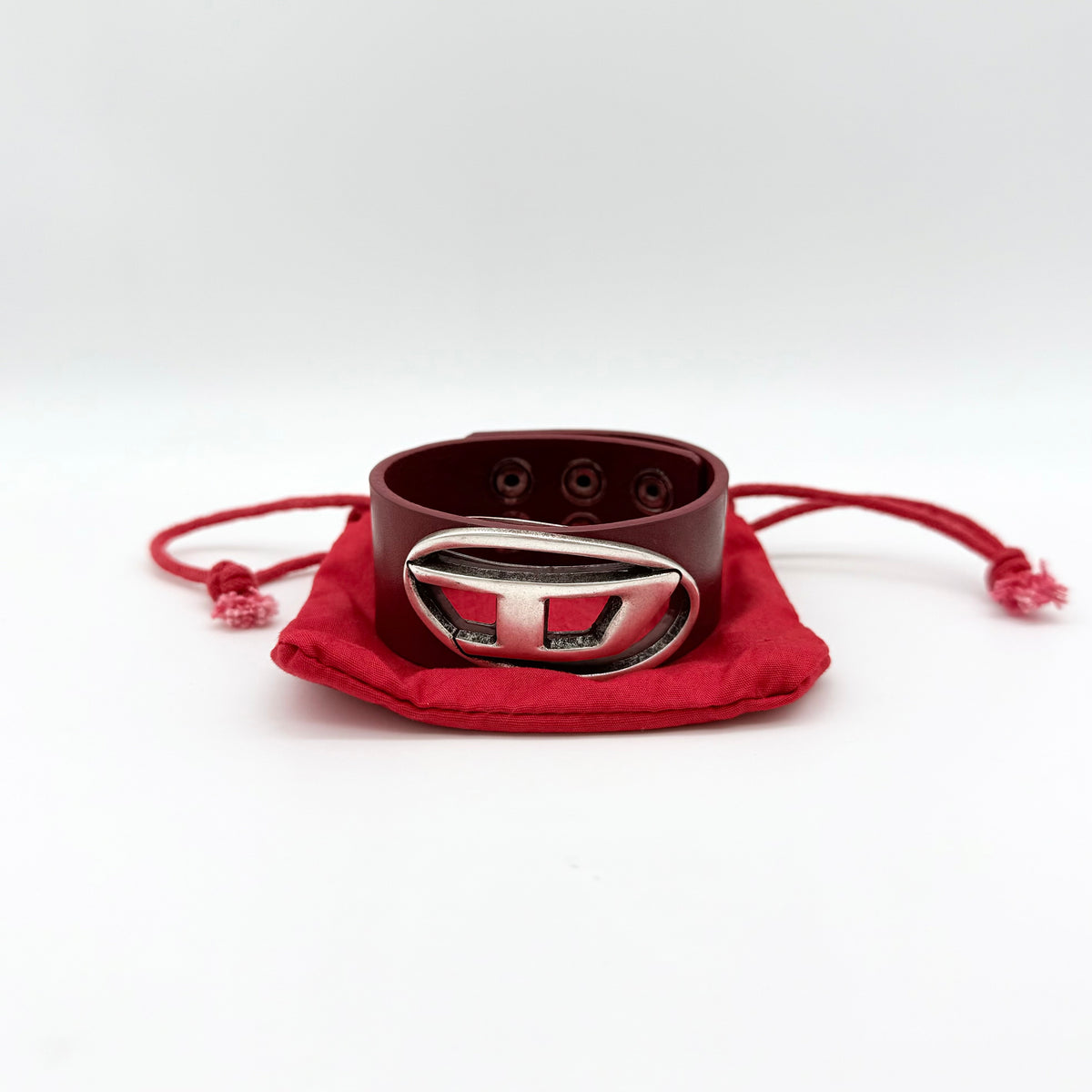 Diesel D Plaque Cuff Bracelet Burgundy