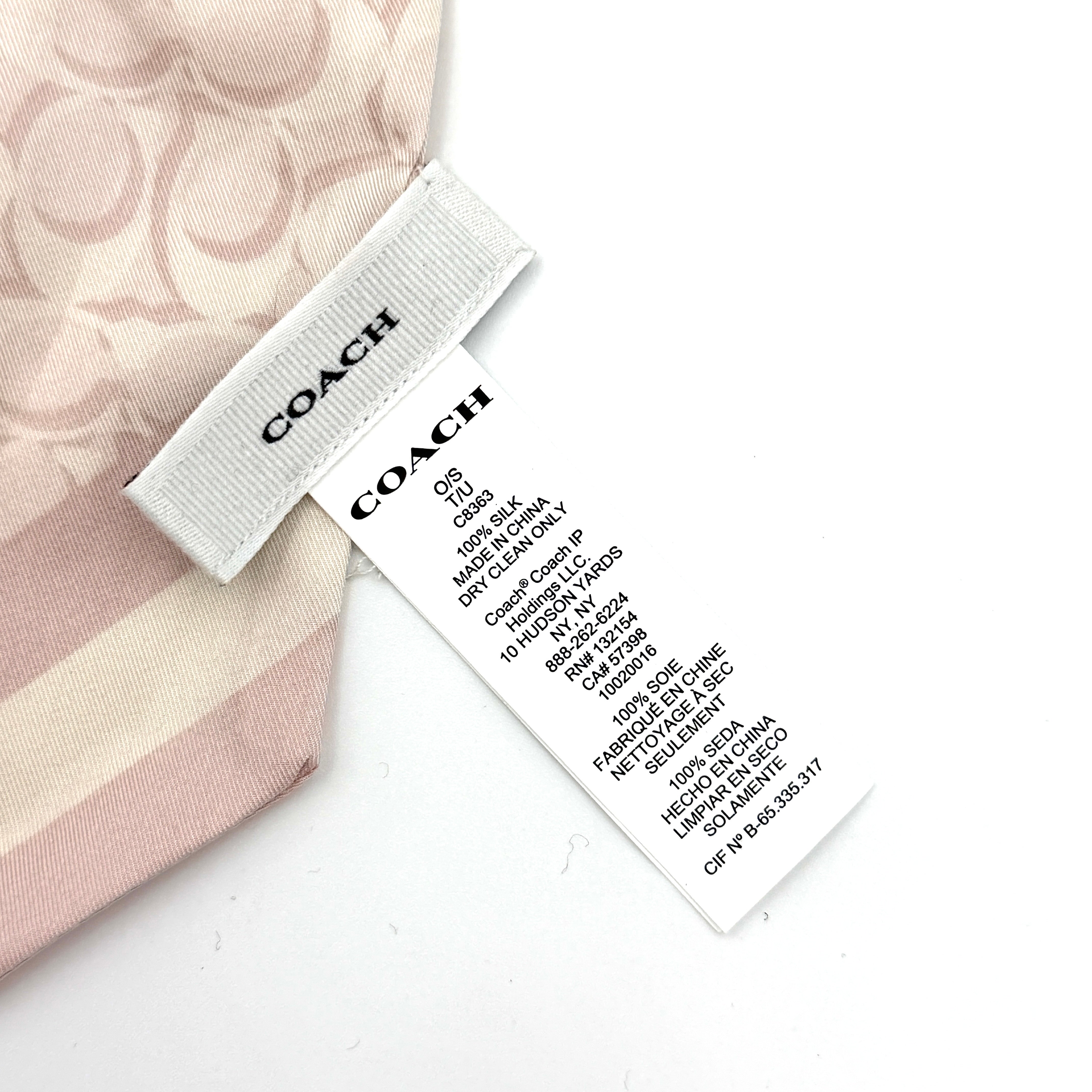 Coach Signature Print Silk Skinny Scarf Light Pink