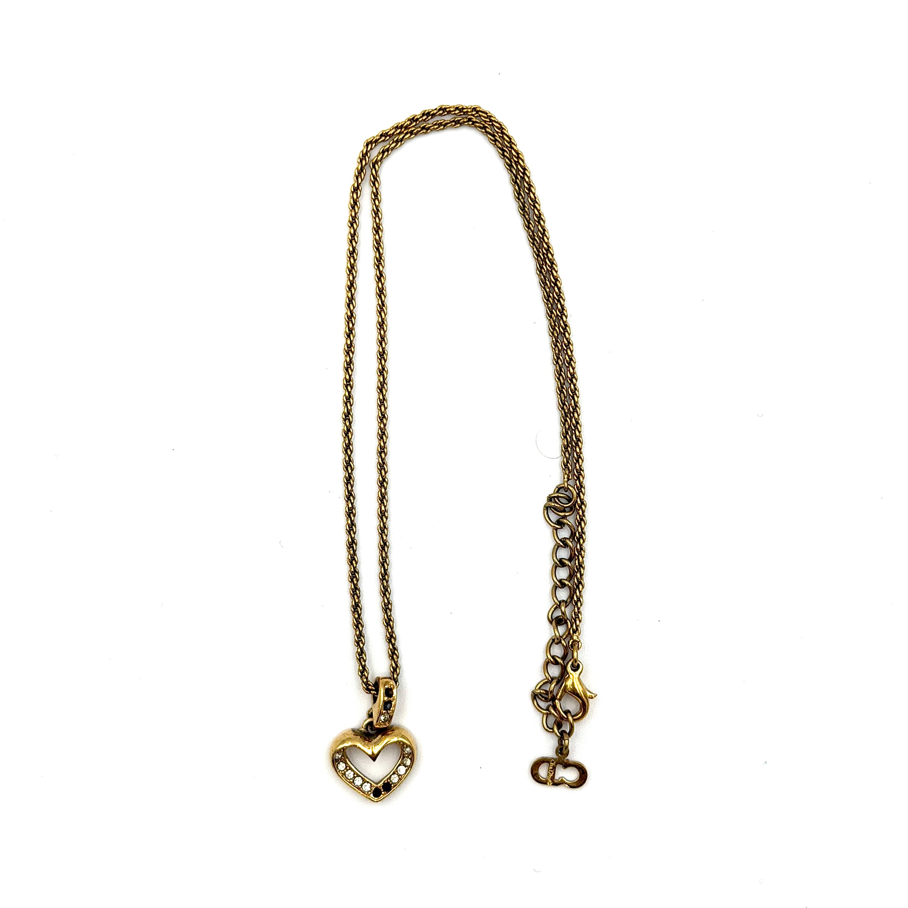 Dior Heart Rhinestone Necklace Gold
