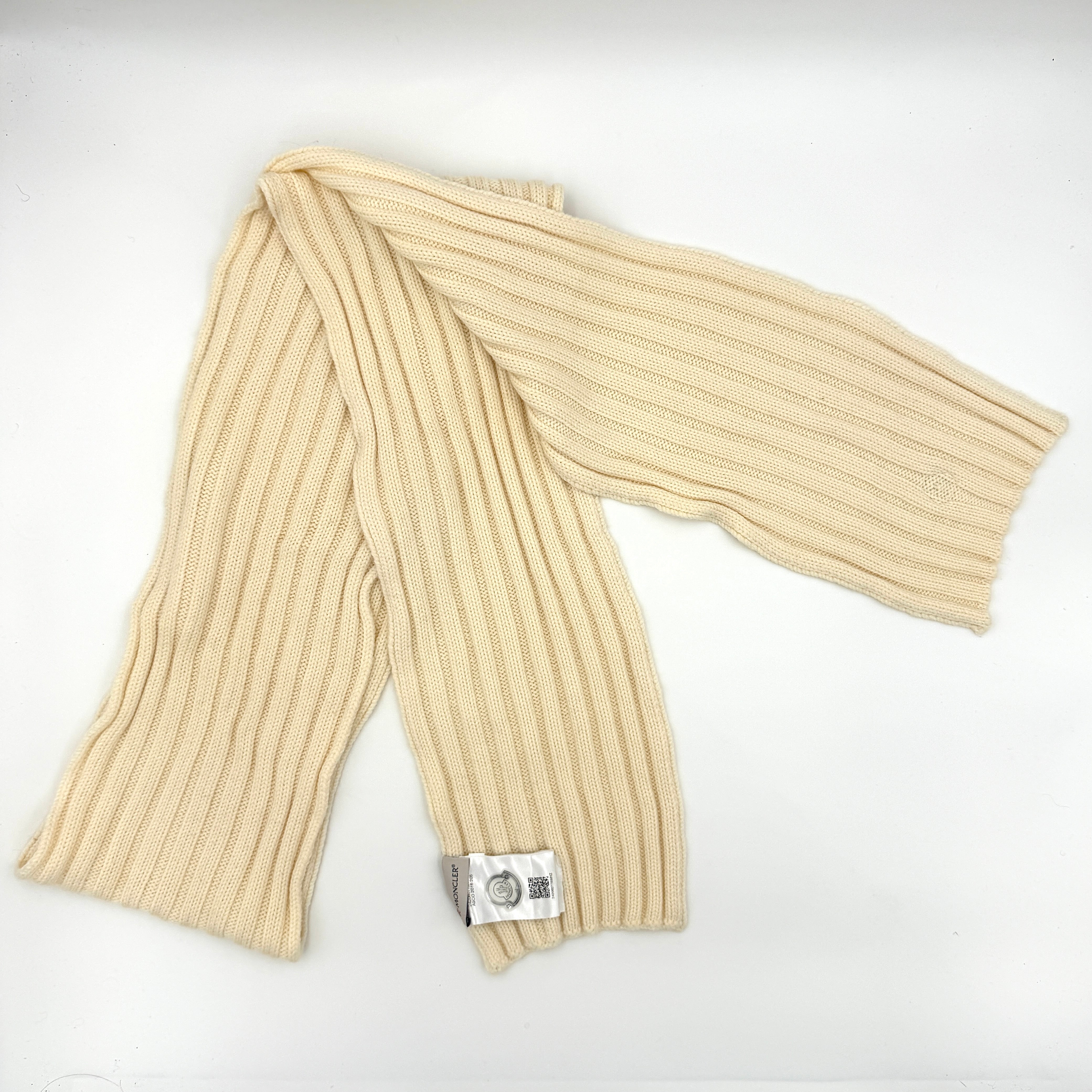 Moncler Wool Ribbed Scarf Cream