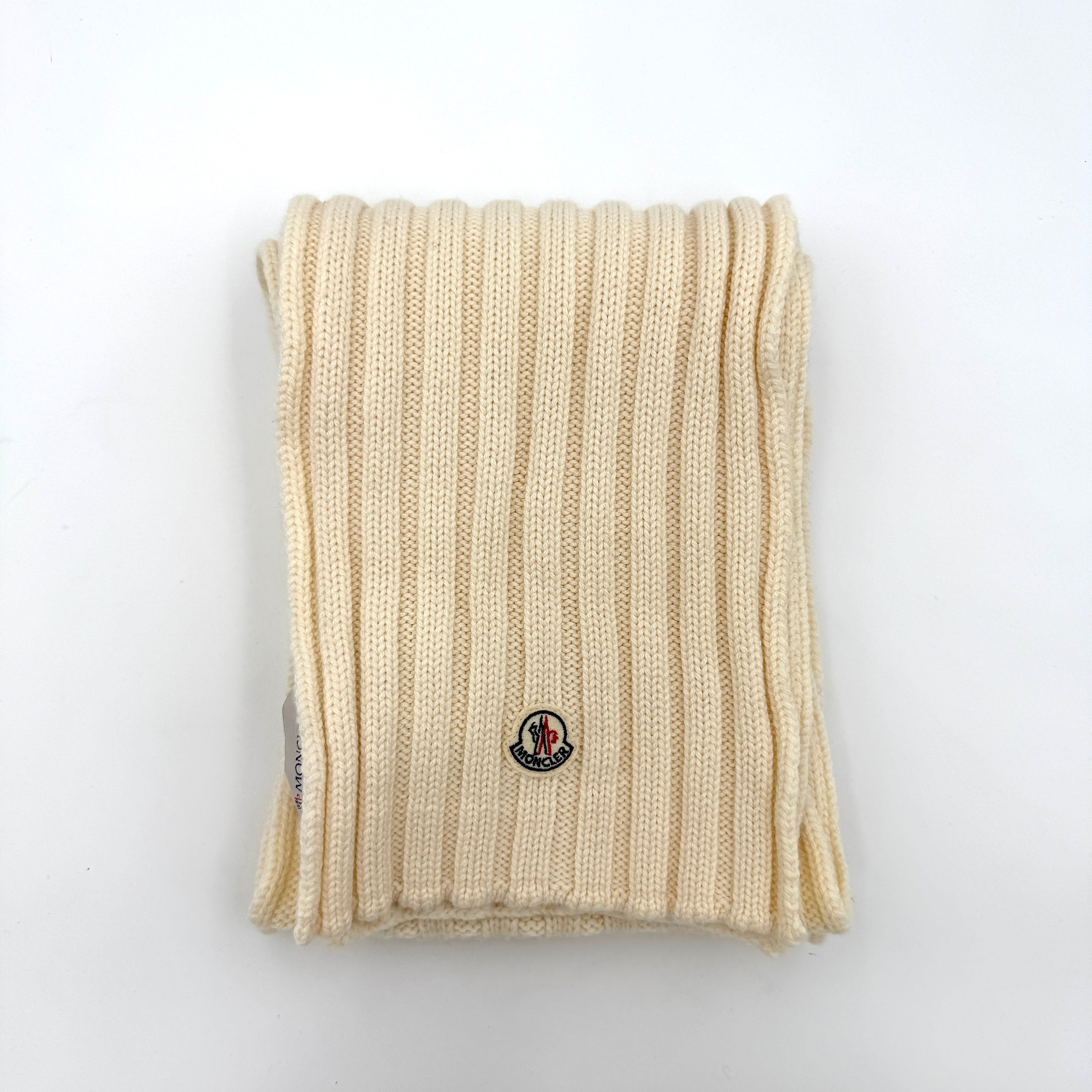 Moncler Wool Ribbed Scarf Cream