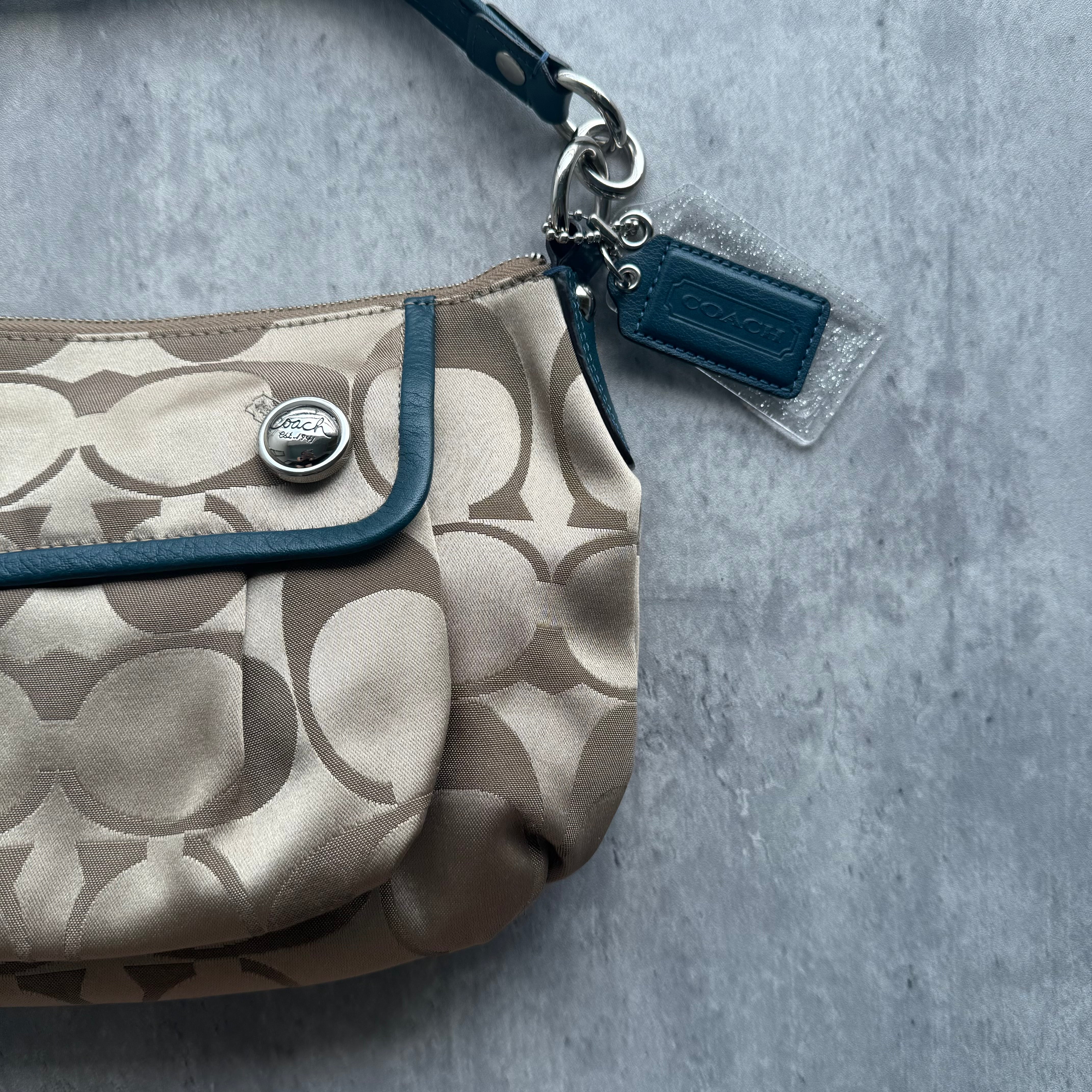 Coach 2Way Signature Shoulder Bag Beige/Blue