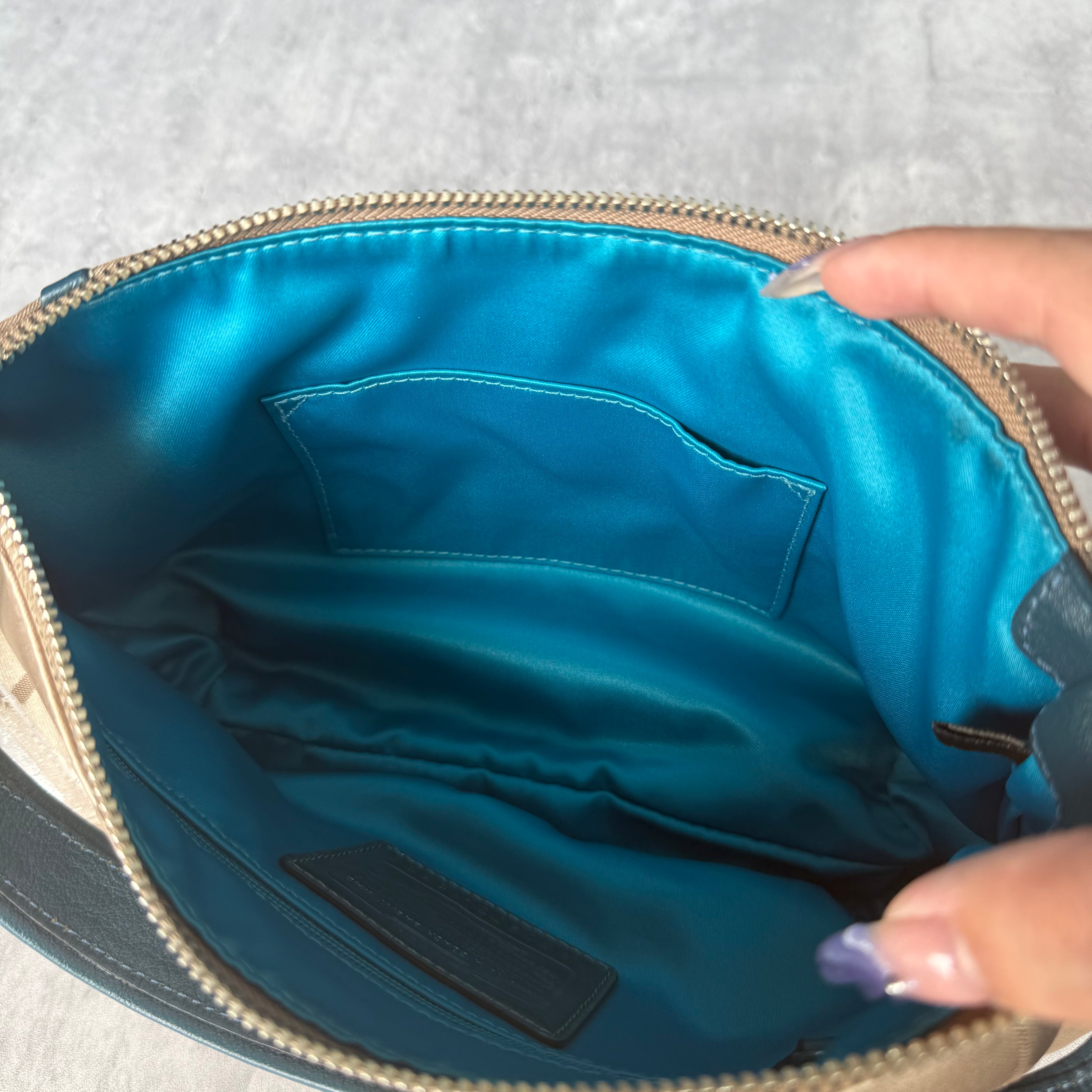 Coach 2Way Signature Shoulder Bag Beige/Blue