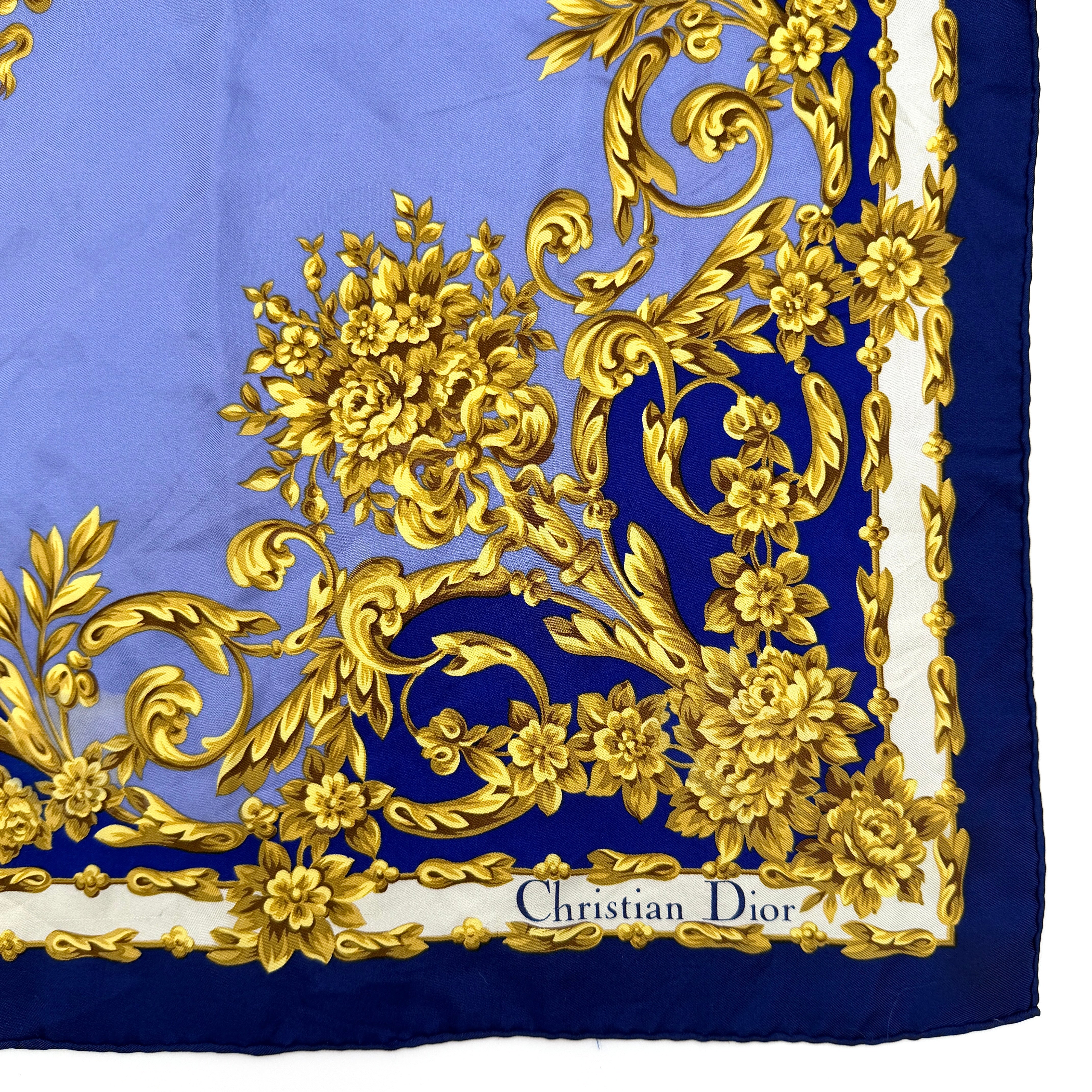 Dior Floral Silk Scarf Blue/Gold