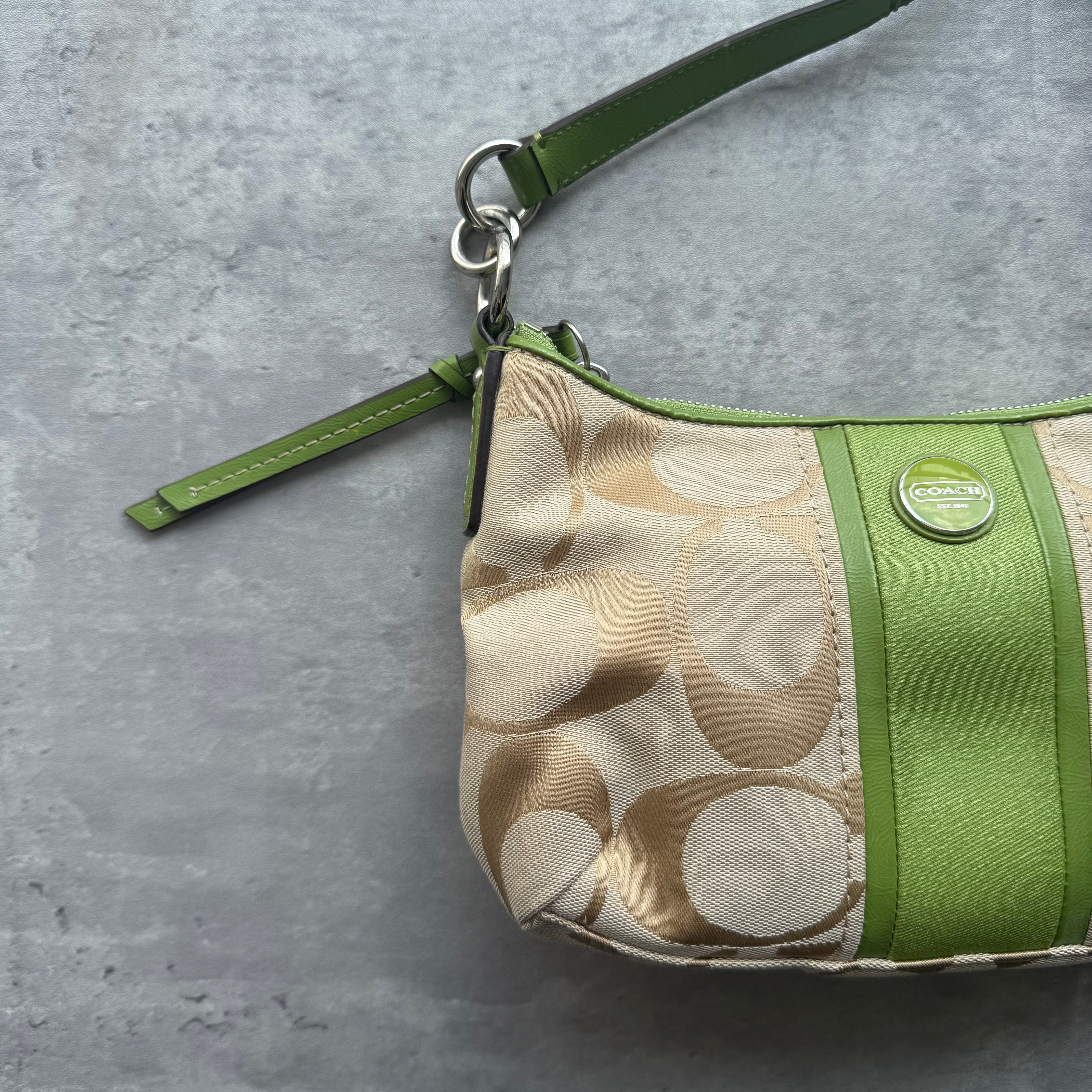 Coach 2Way Signature Stripe ShoulderBag Beige/Green