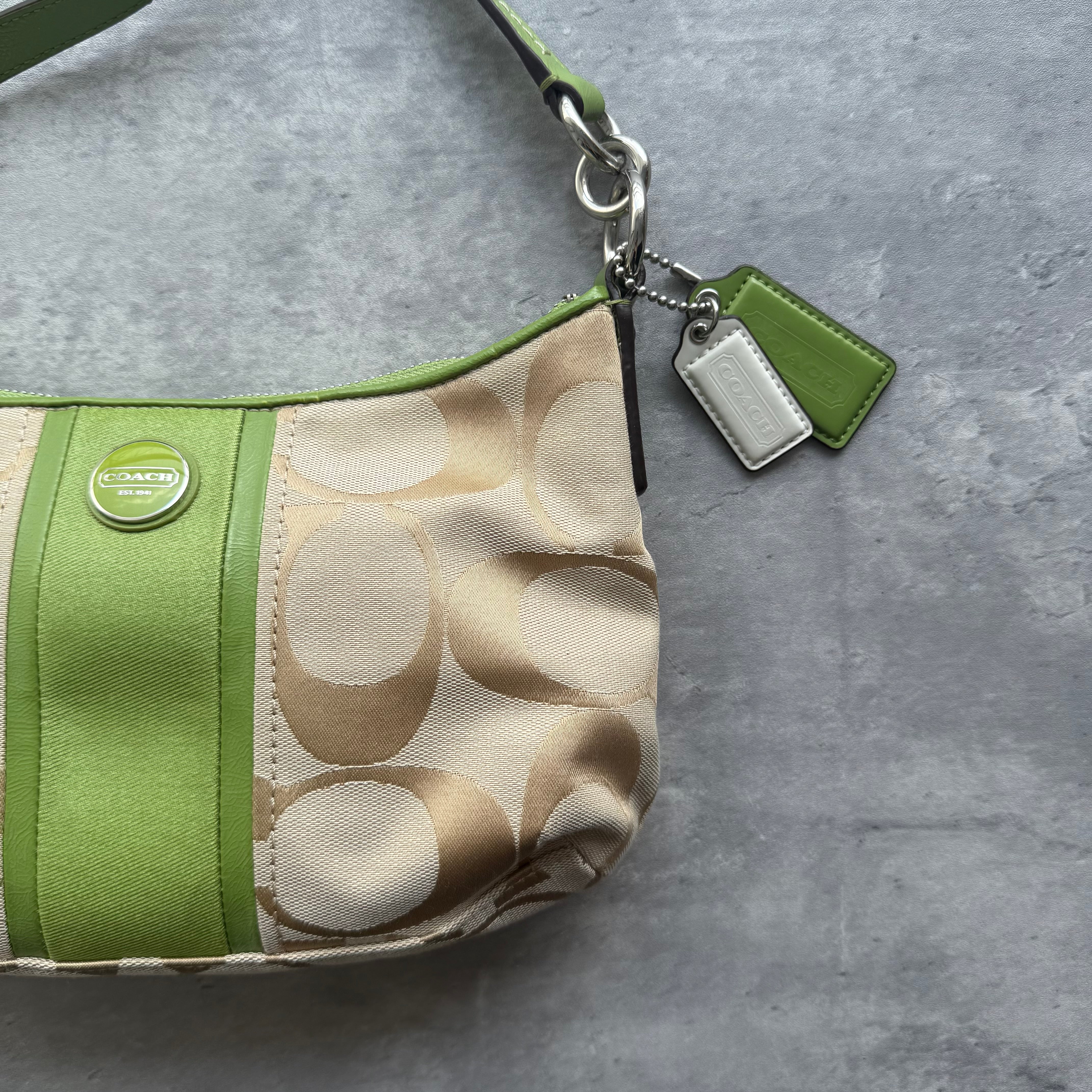 Coach 2Way Signature Stripe ShoulderBag Beige/Green