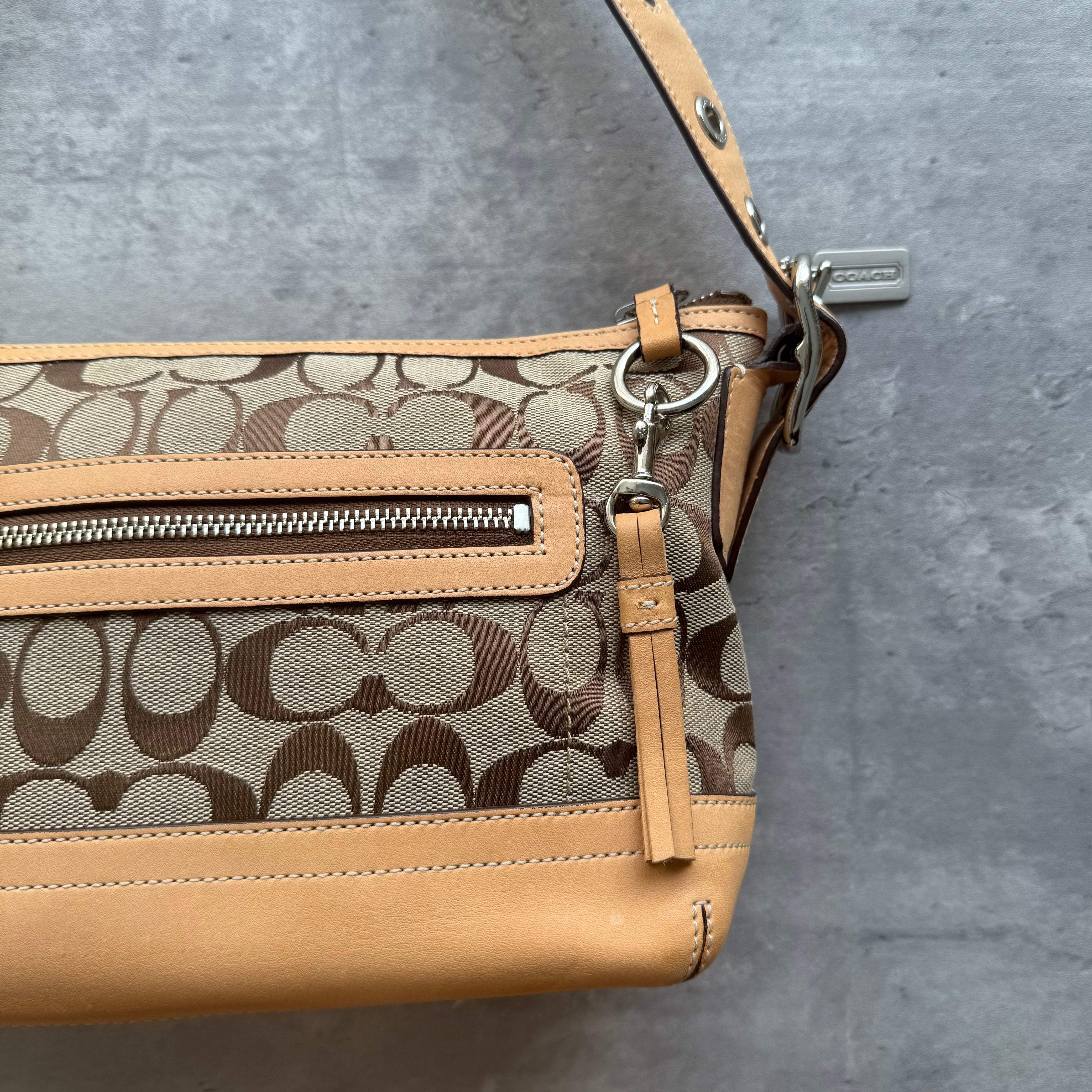 Coach Signature East West Shoulder Bag Beige