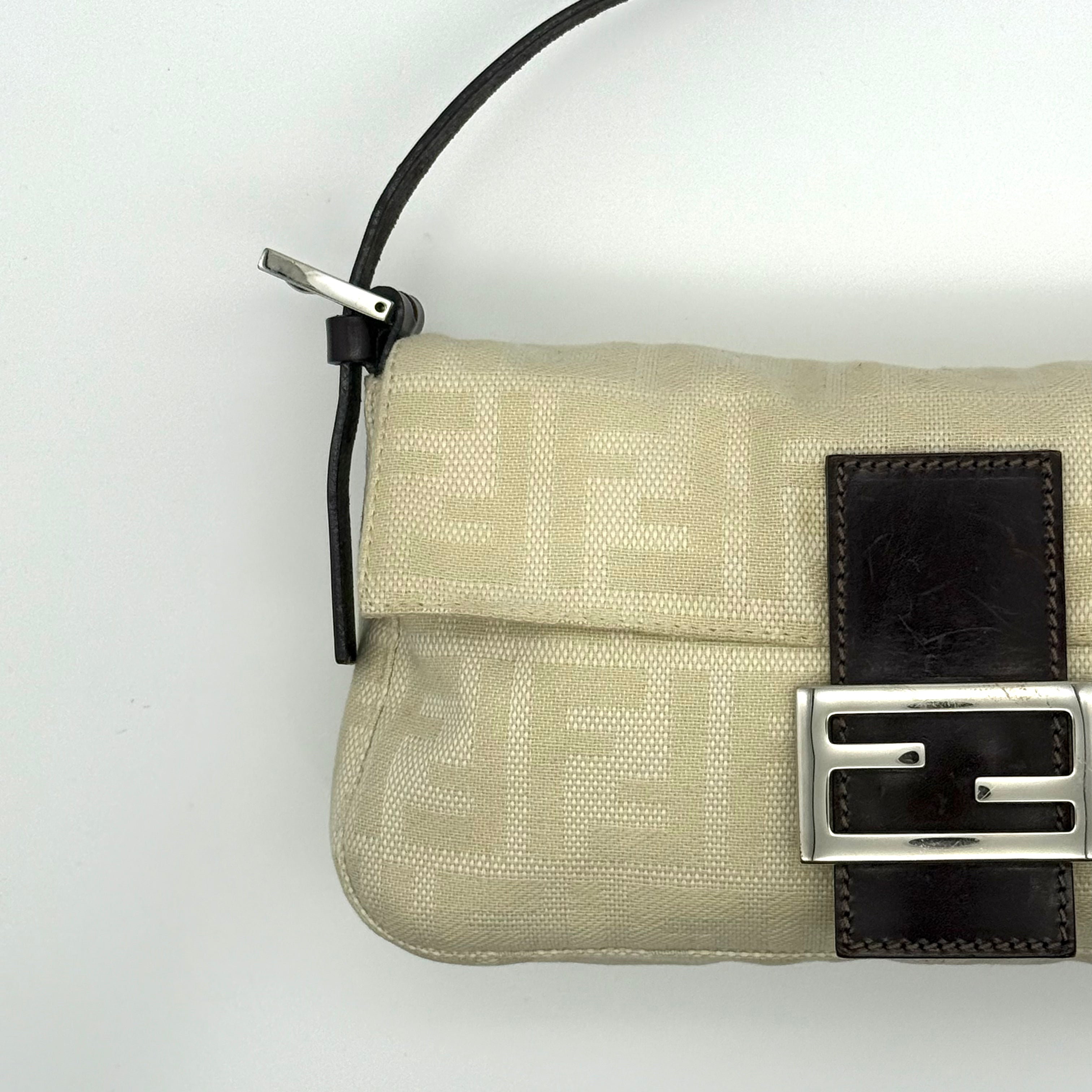 Fendi Zucca Print Baguette Bag Cream