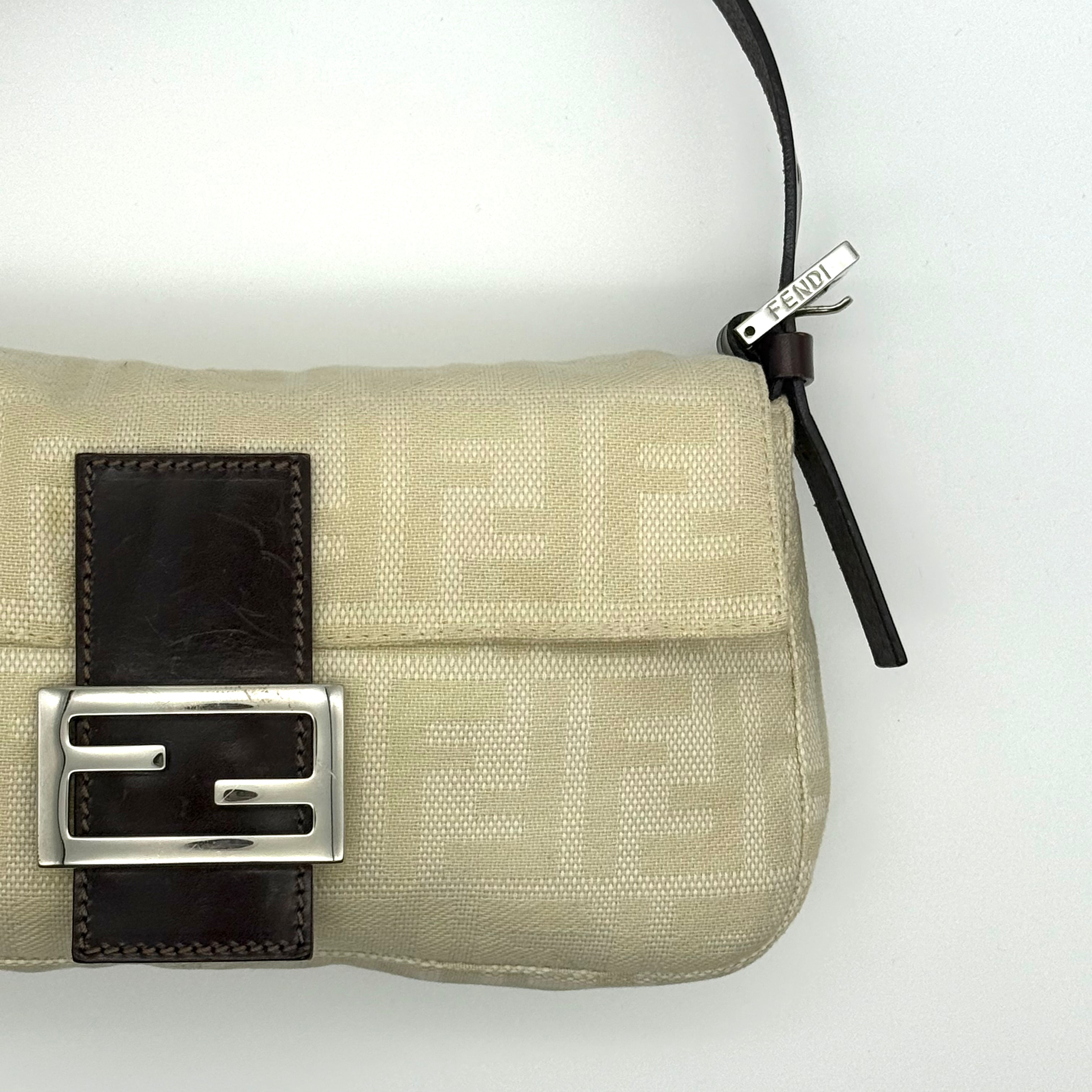 Fendi Zucca Print Baguette Bag Cream