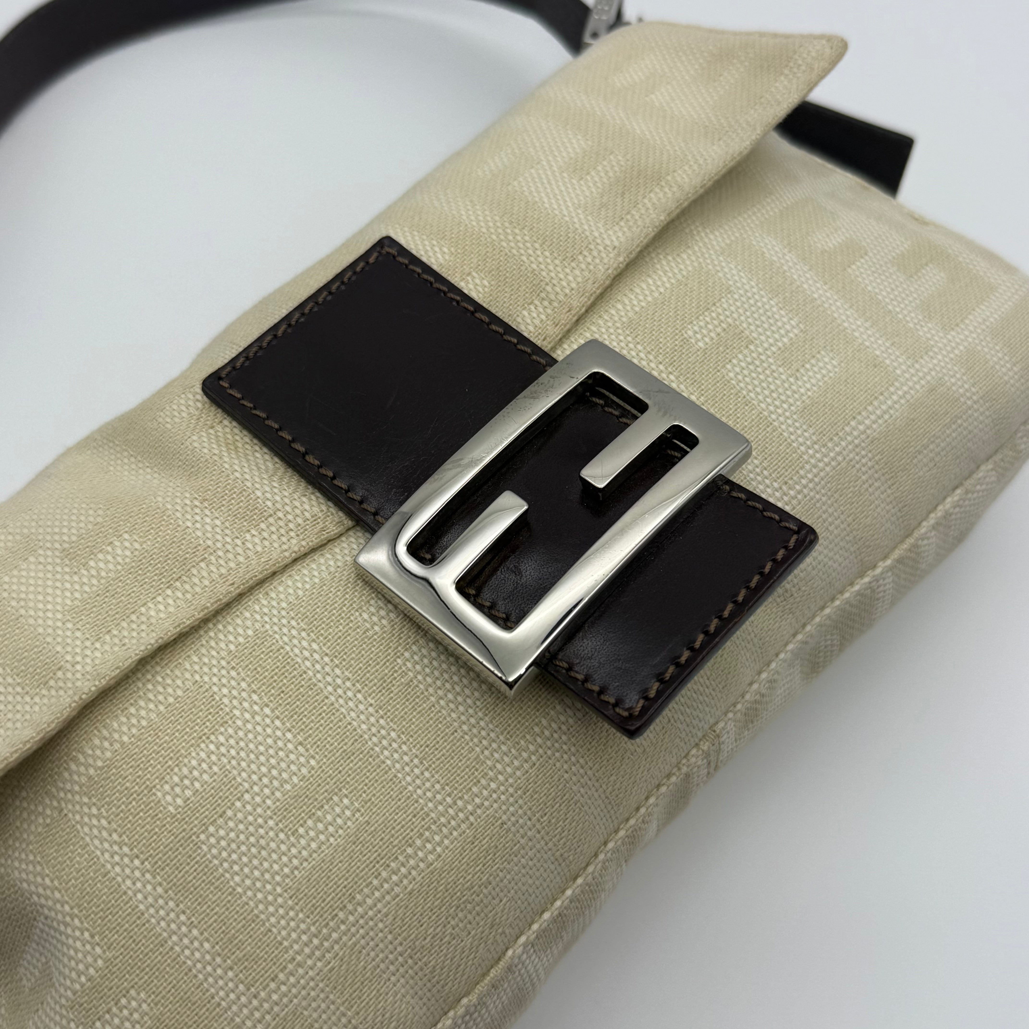 Fendi Zucca Print Baguette Bag Cream