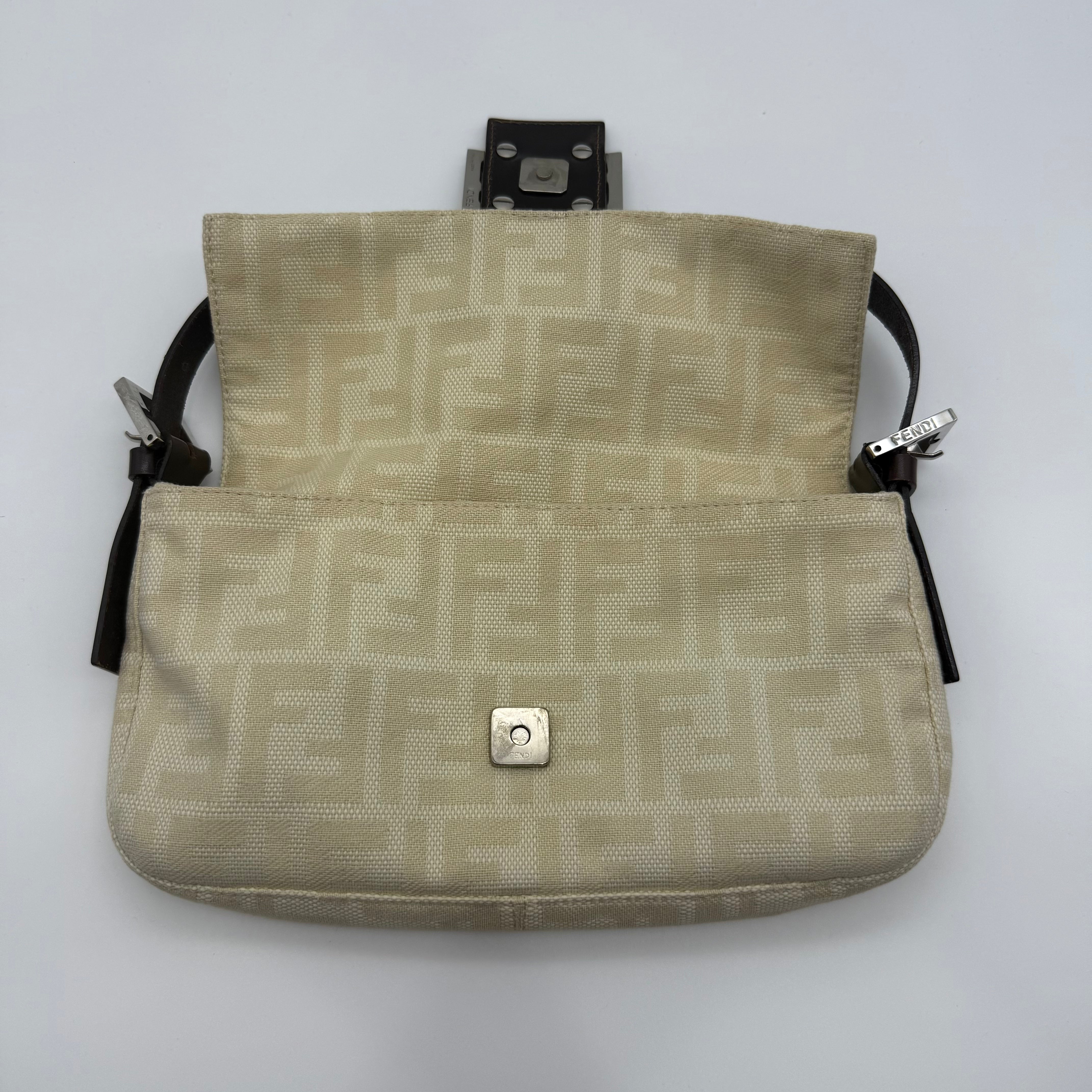 Fendi Zucca Print Baguette Bag Cream