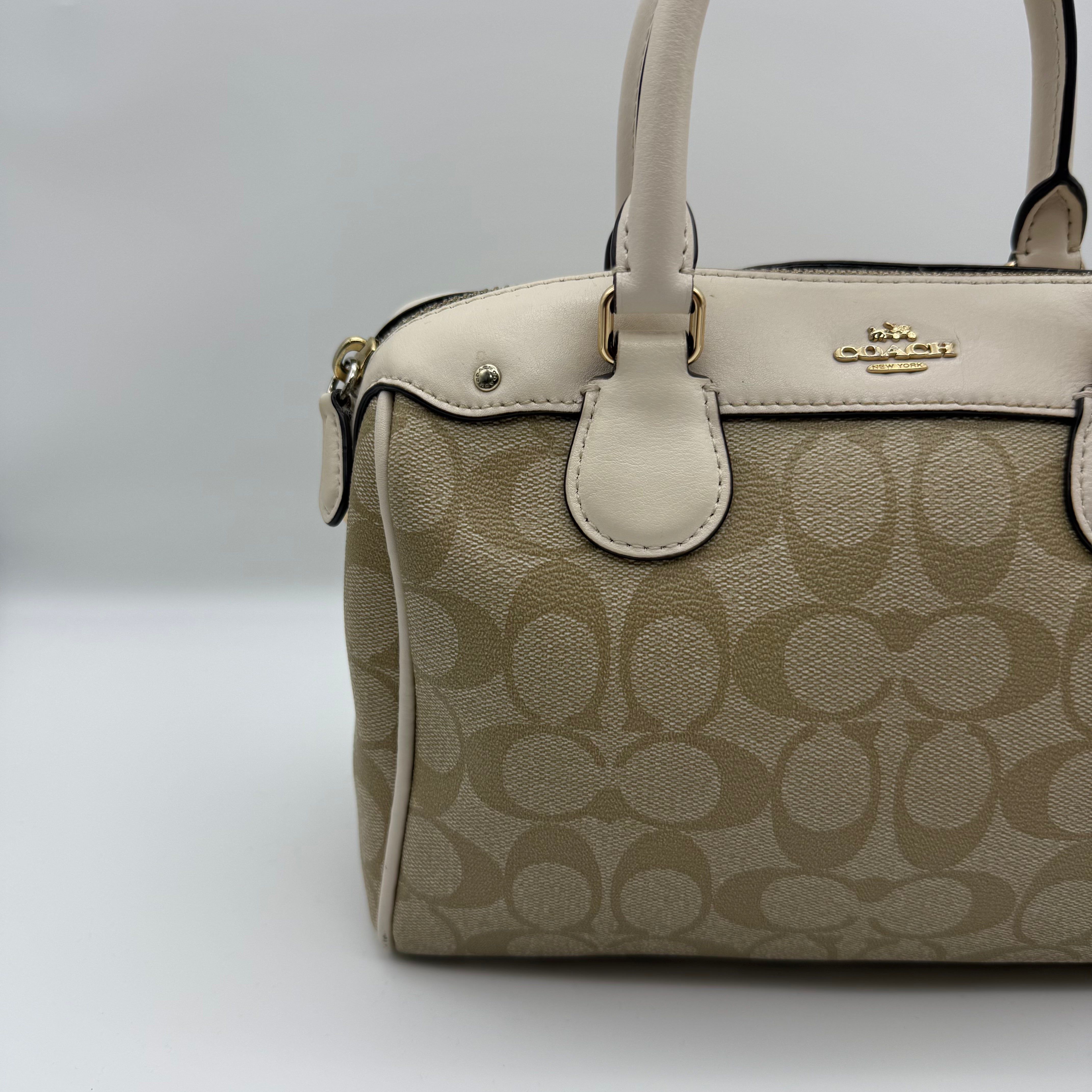 Coach 2Way Signature Mini Bennett Boston Bag Beige/White