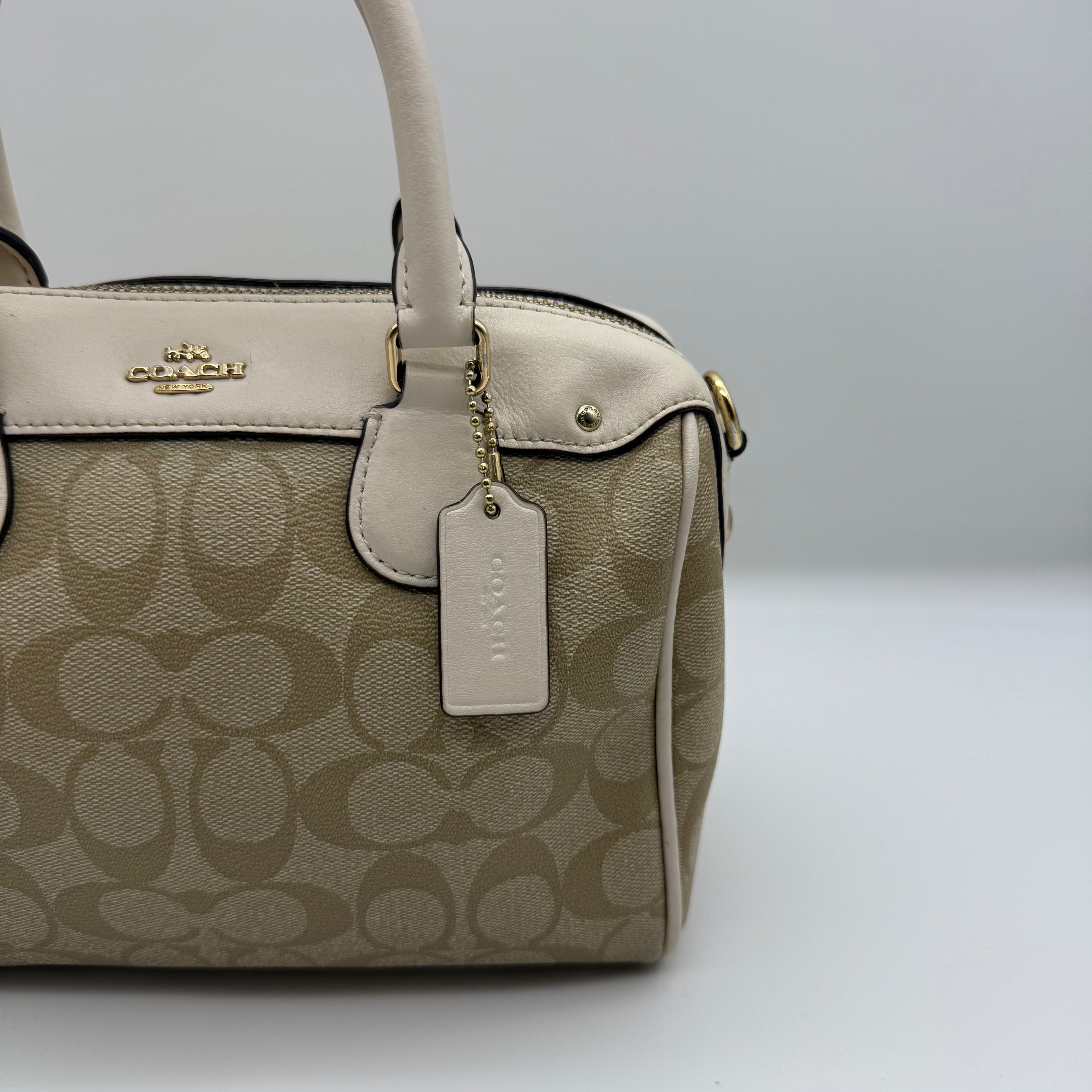 Coach 2Way Signature Mini Bennett Boston Bag Beige/White