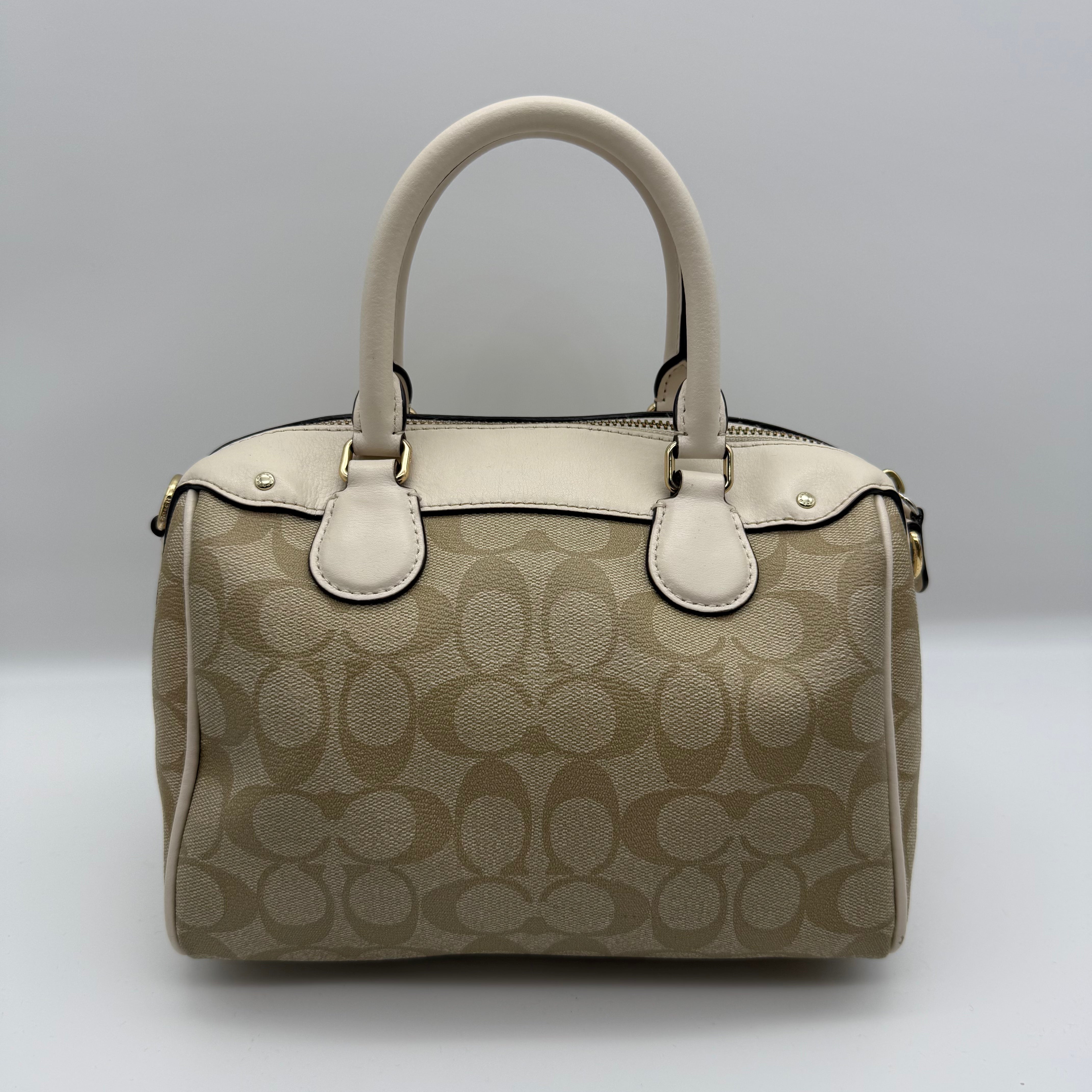 Coach 2Way Signature Mini Bennett Boston Bag Beige/White