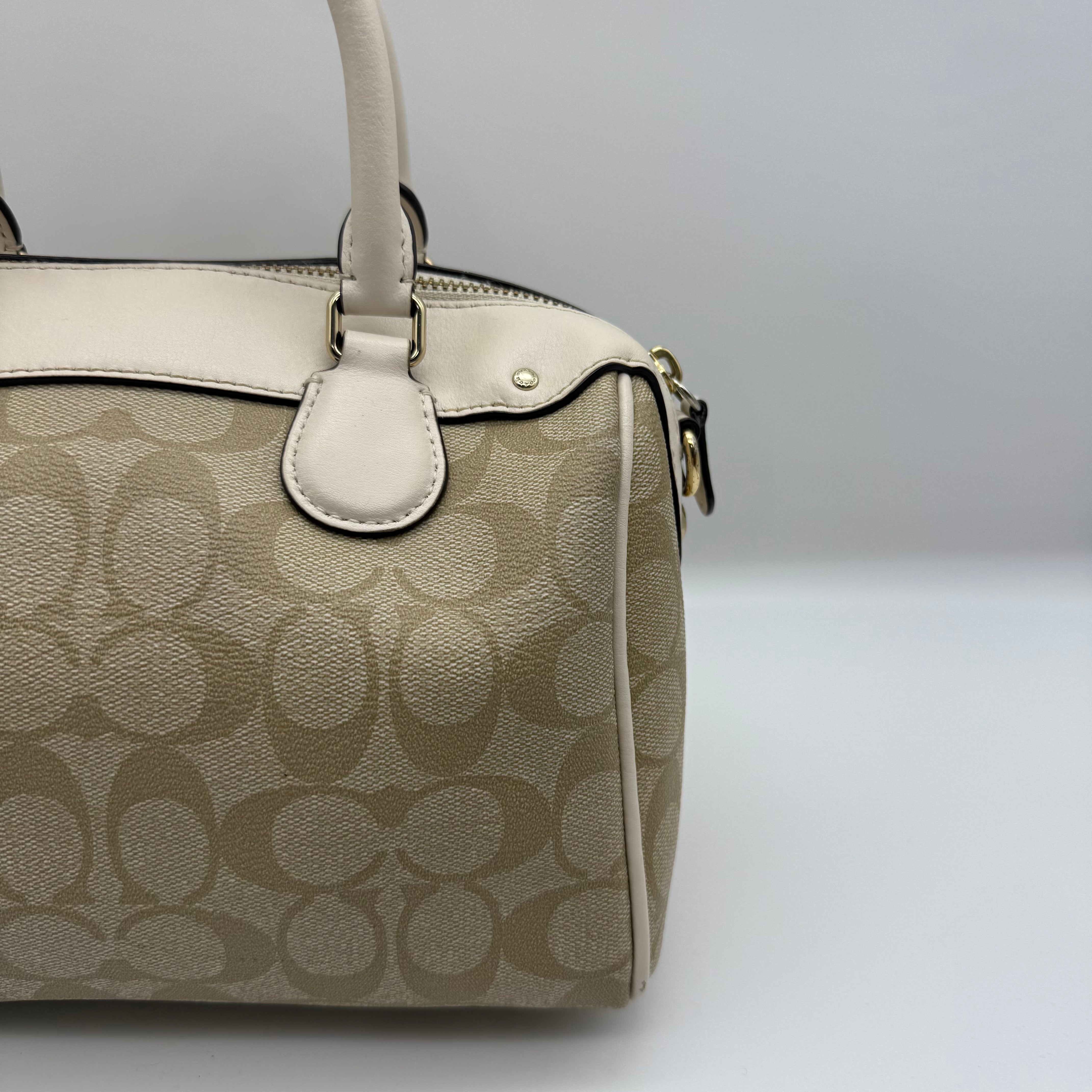 Coach 2Way Signature Mini Bennett Boston Bag Beige/White