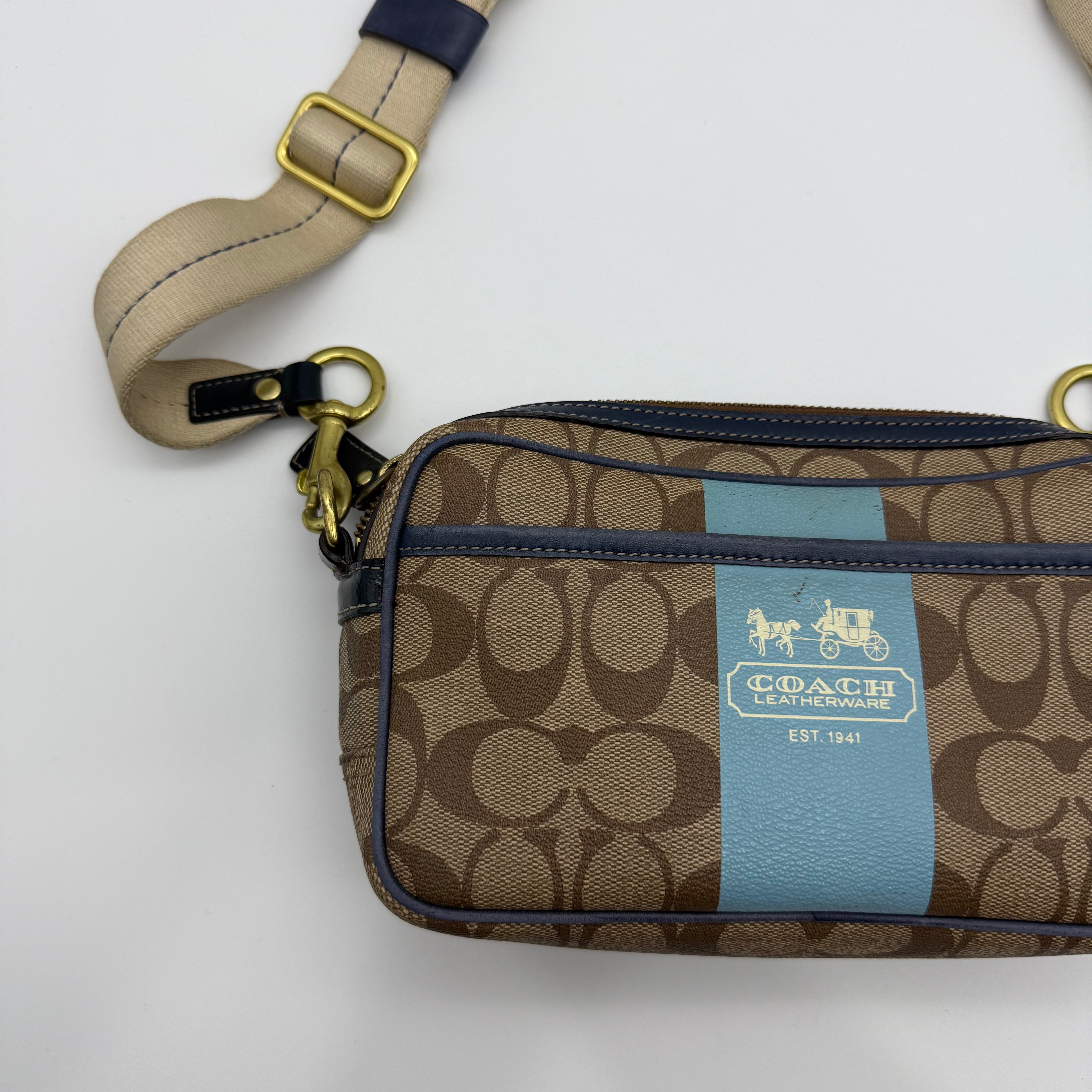 Coach Signature Stripe Jaime Crossbody Bag Beige/Blue